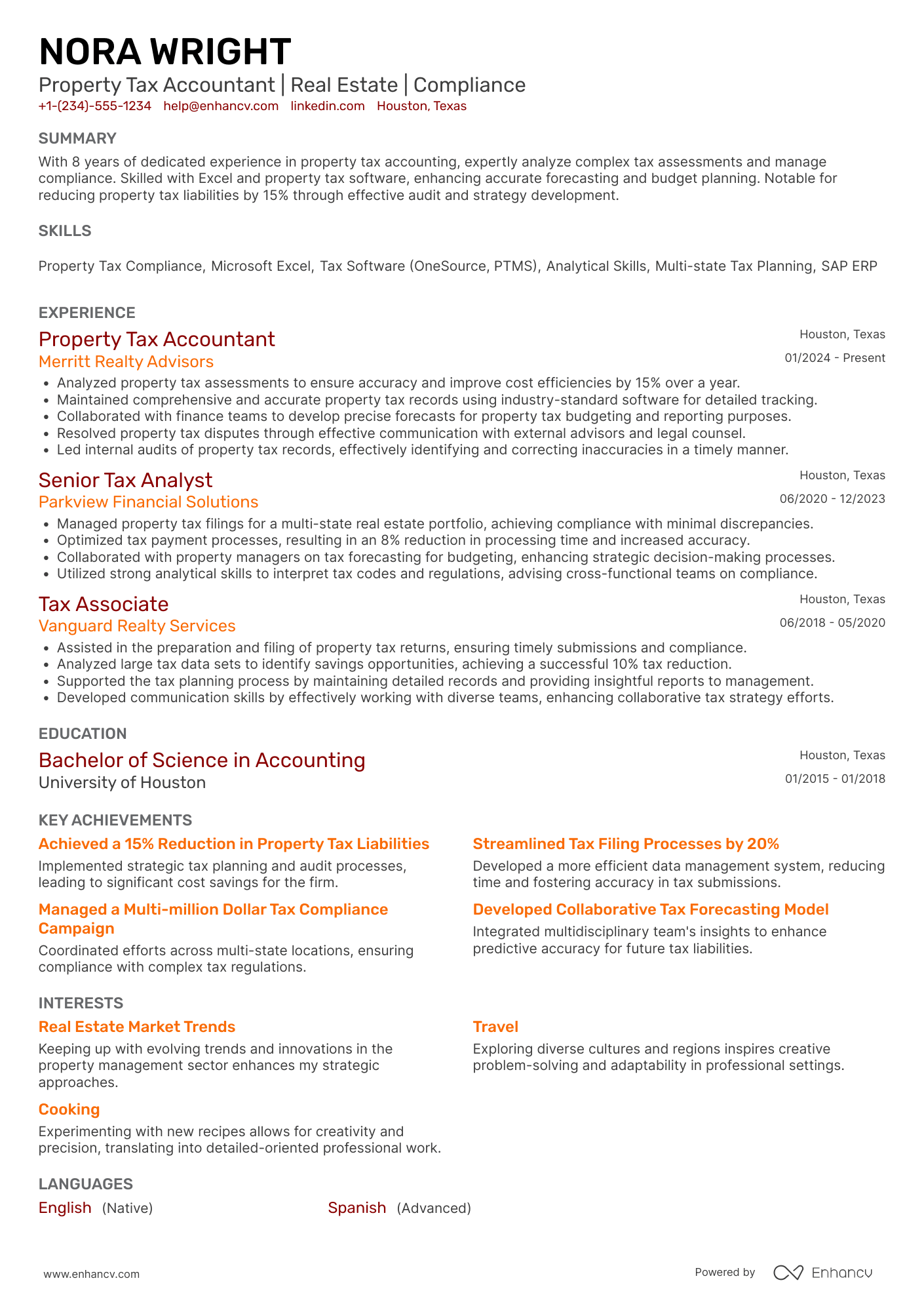 A resume example of a Property Tax Accountant