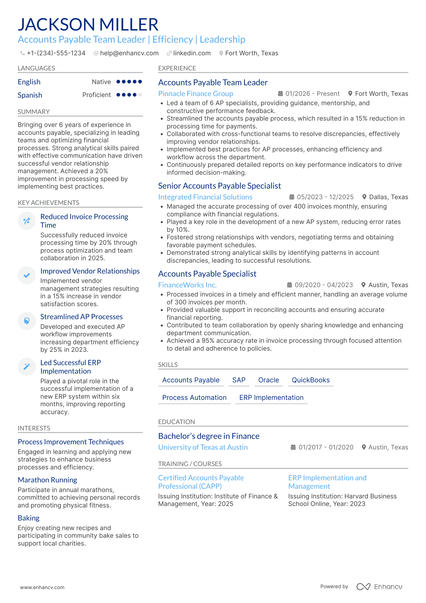 A resume example of a Accounts Payable Team Leader