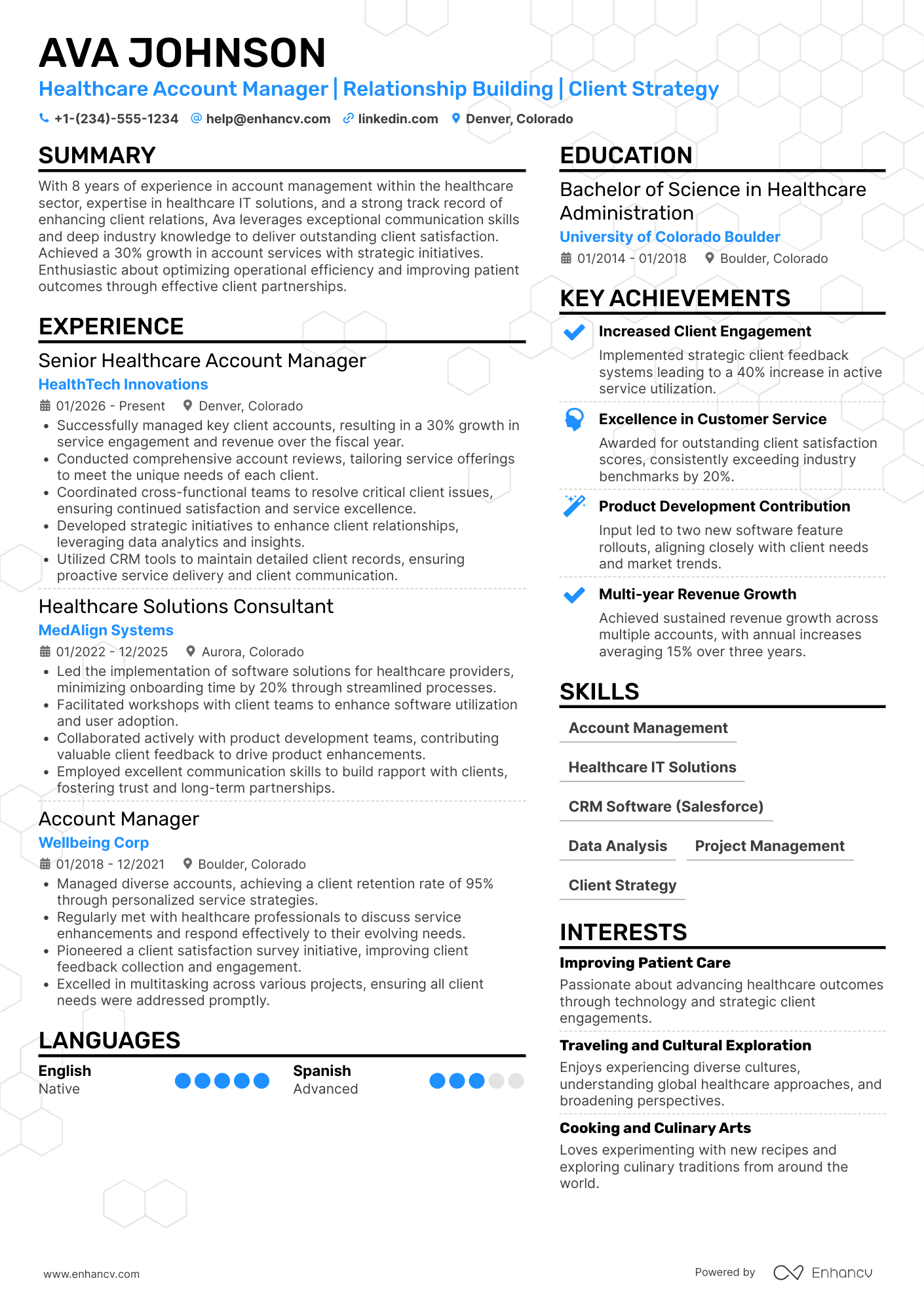 A resume example of a Healthcare Account Manager