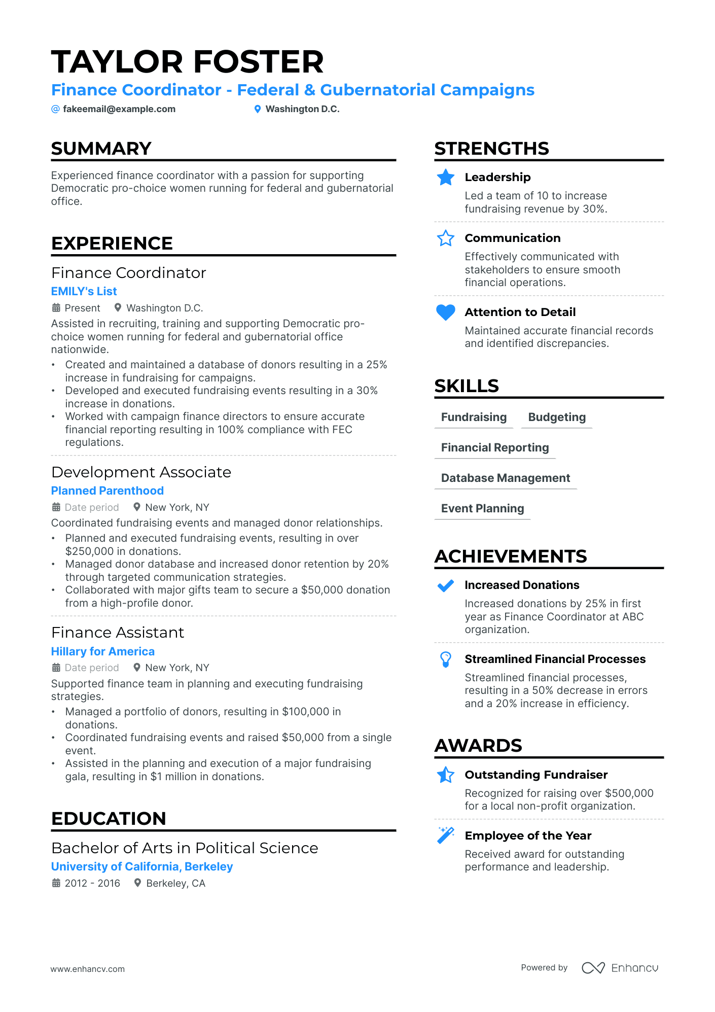 A resume example of a Finance Coordinator
