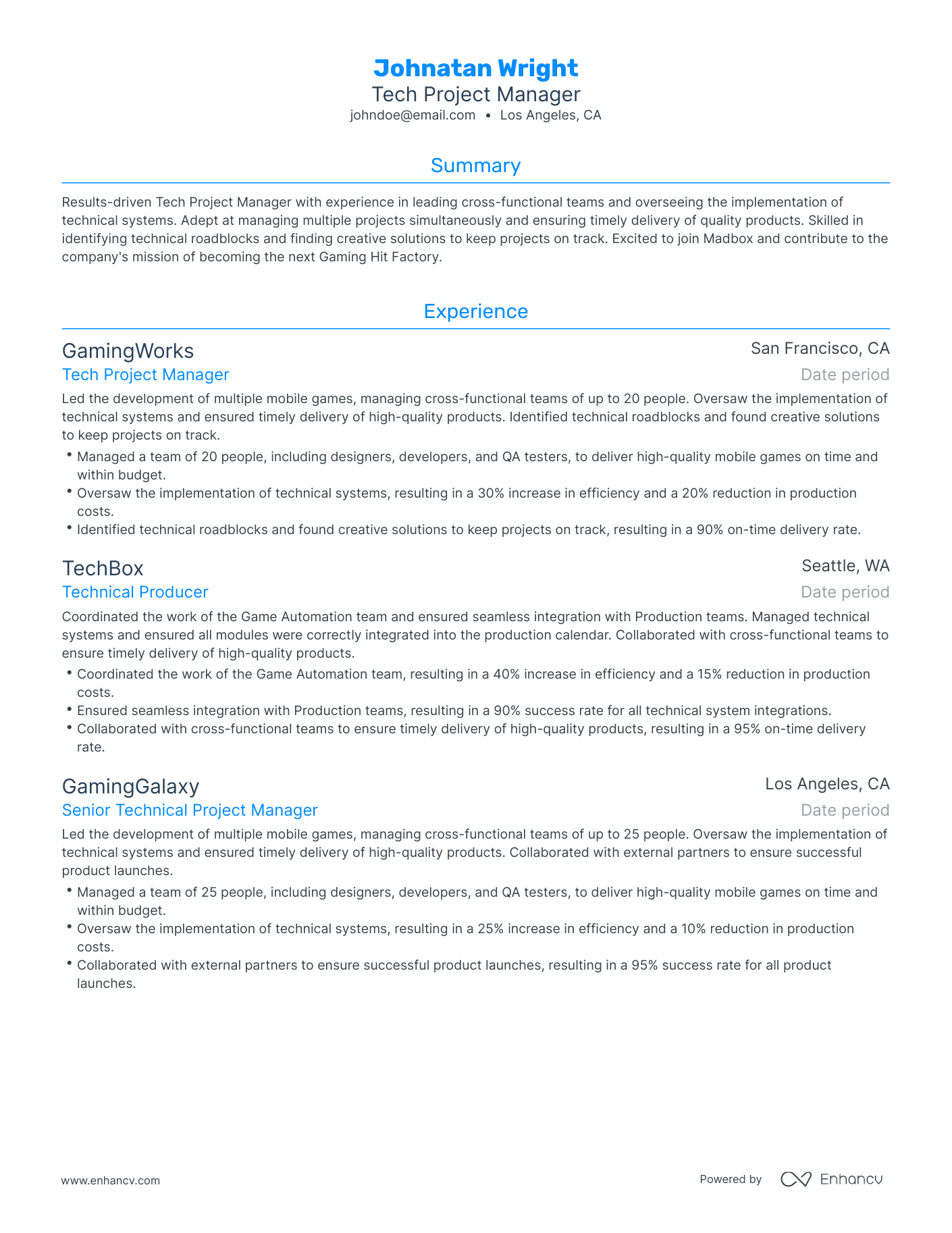 Traditional Tech Project Manager Resume Template