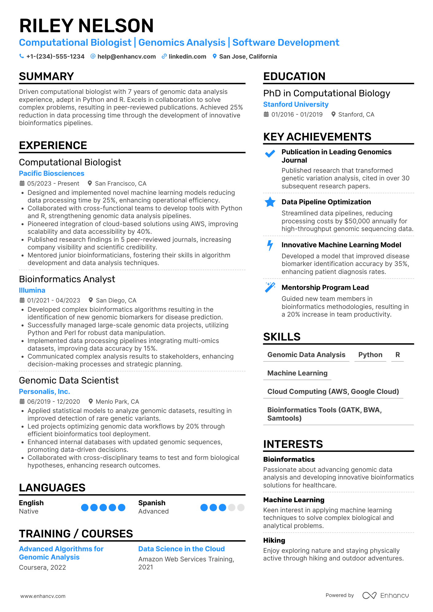 A resume example of a PhD Computational Biologist