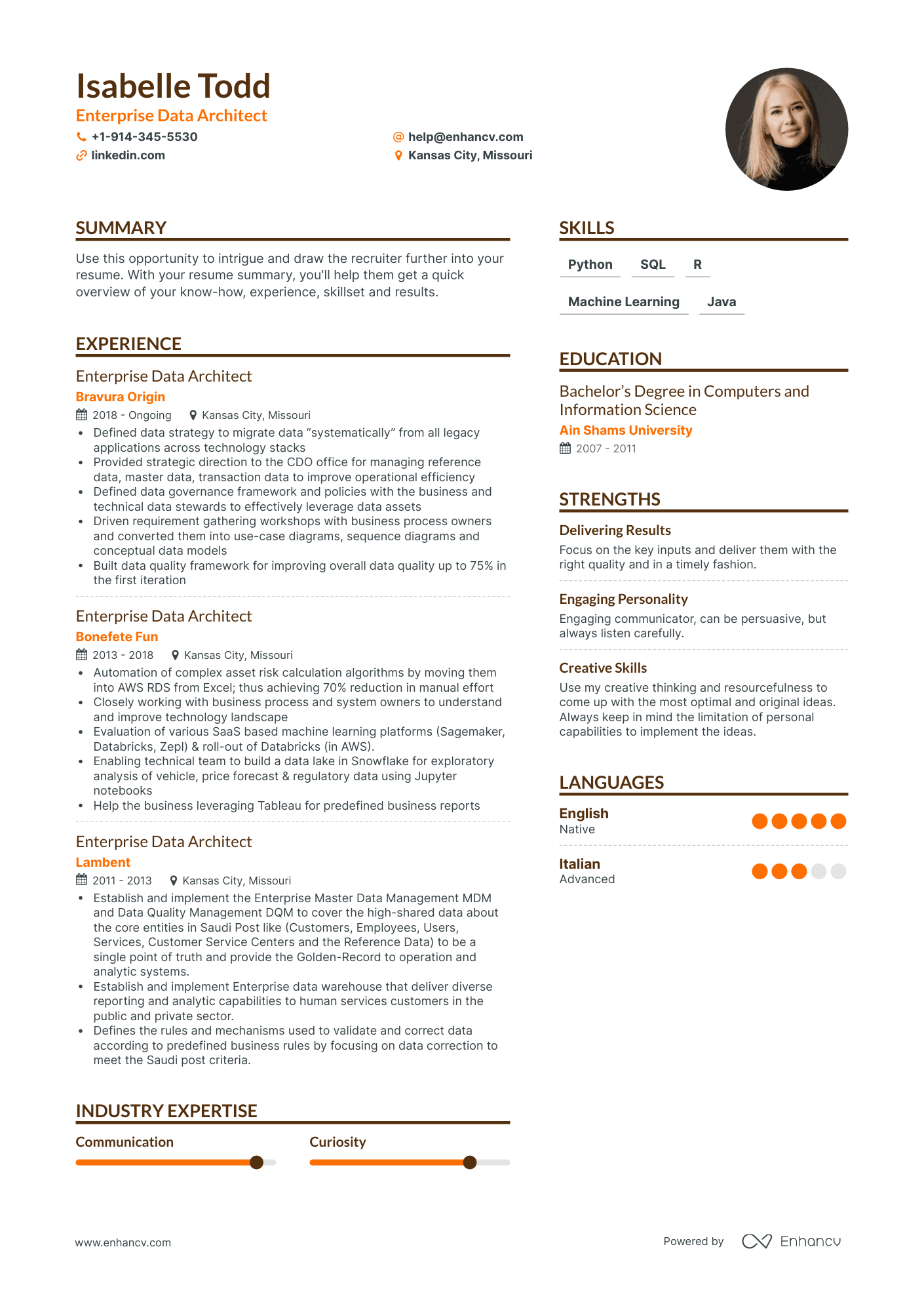 Enterprise Data Architect Resume Examples & Guide for 2023 (Layout ...