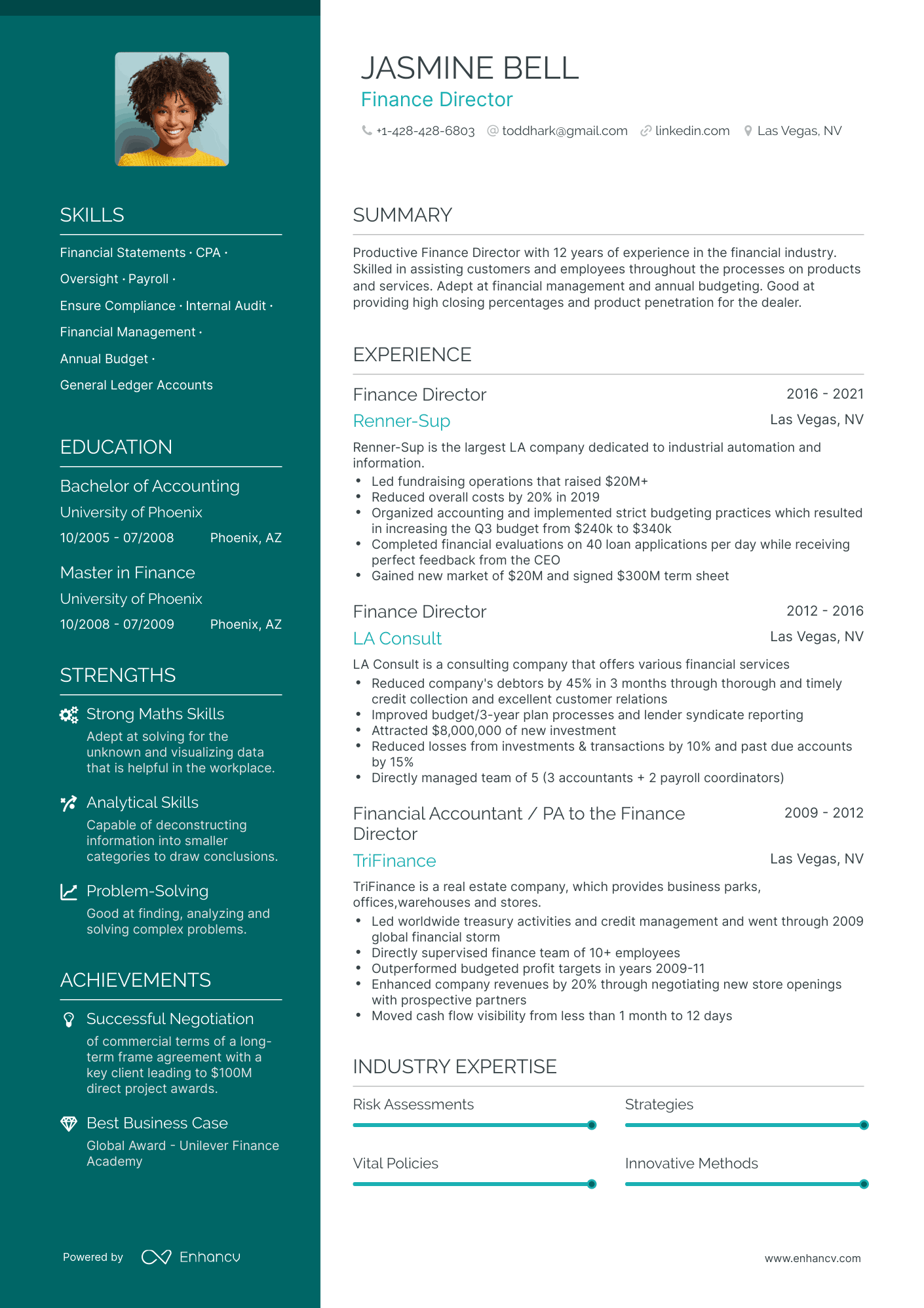 A resume example of a Finance Director