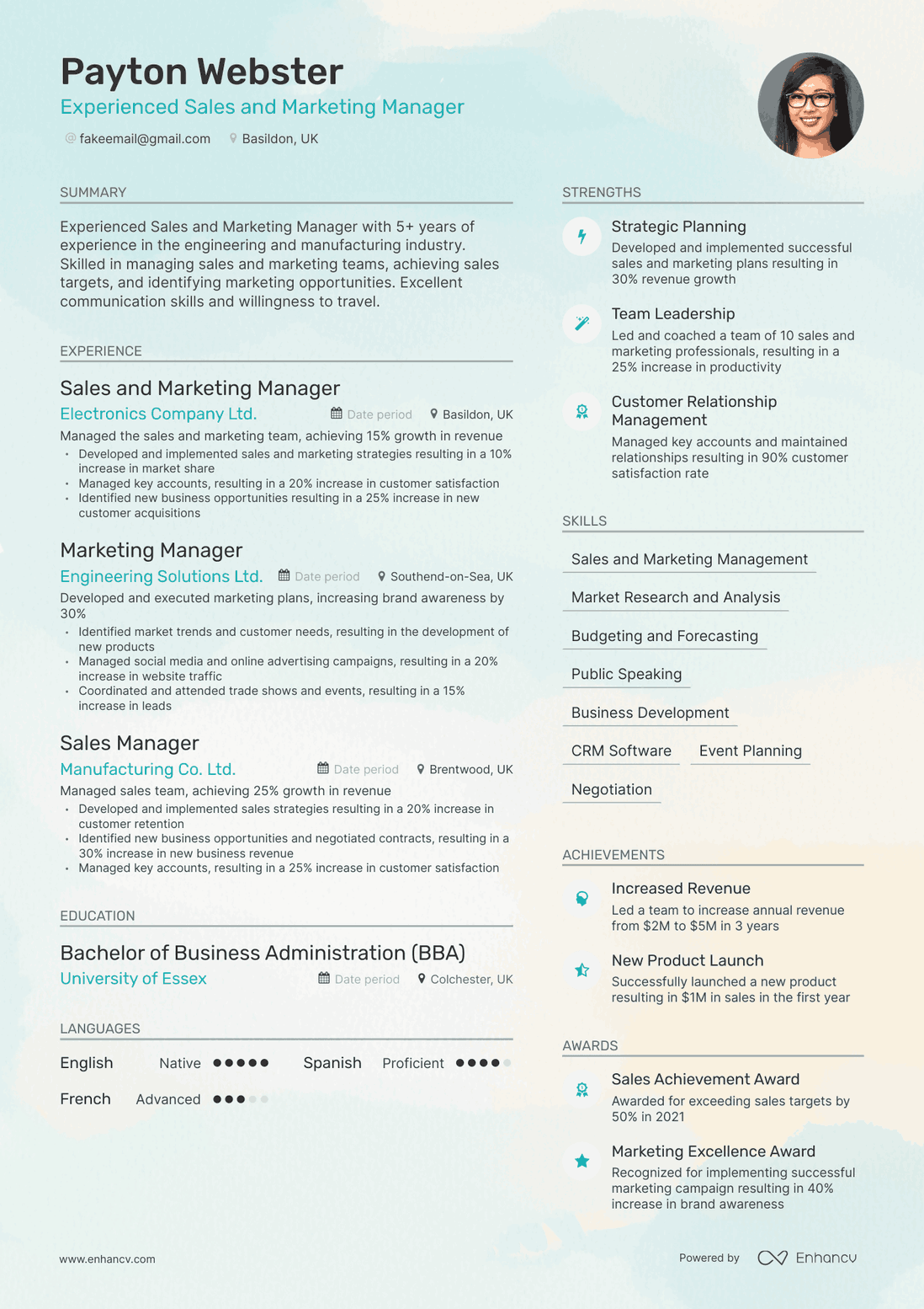 Modern Sales Marketing Manager Resume Template