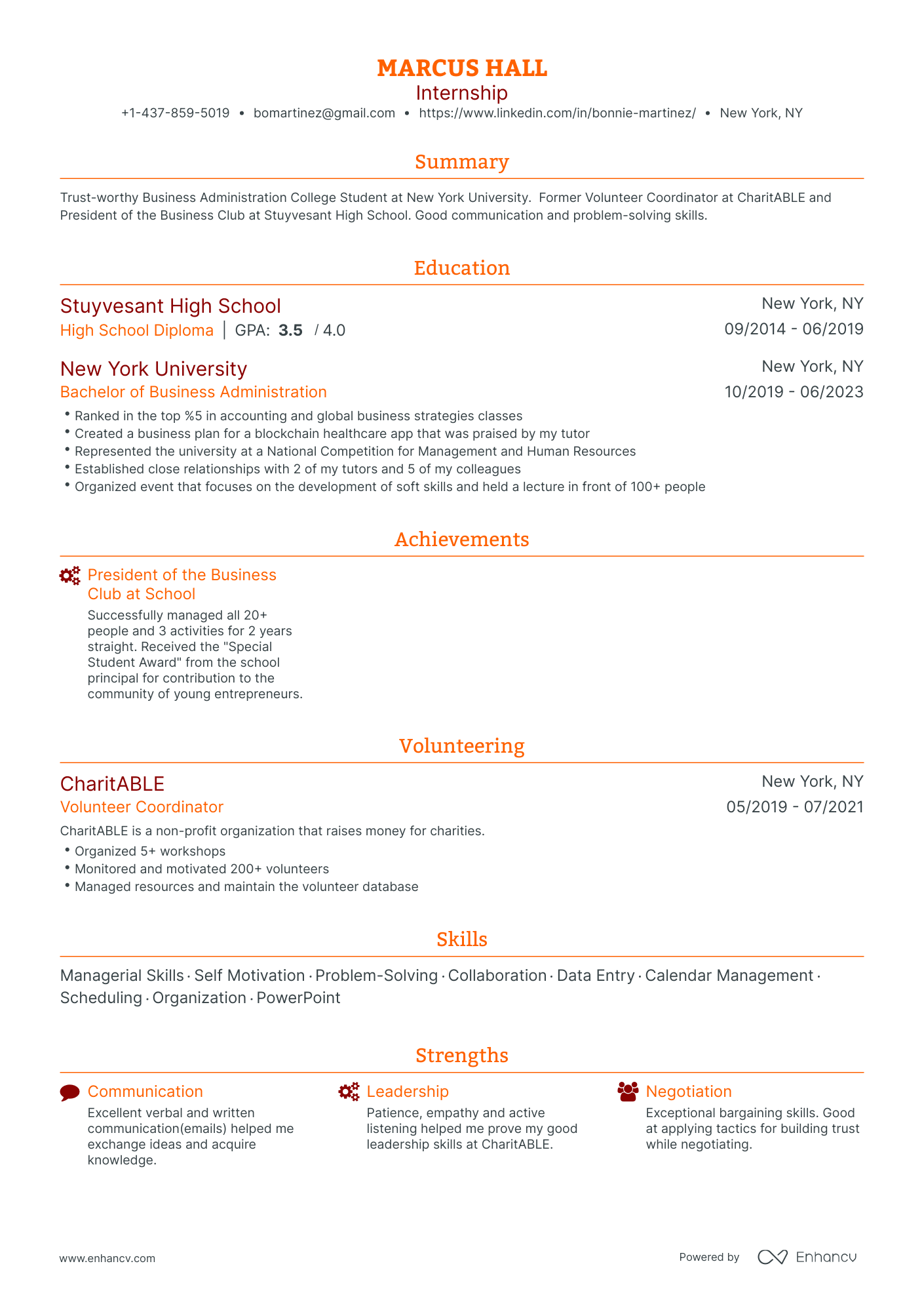 Traditional Intern Resume Template