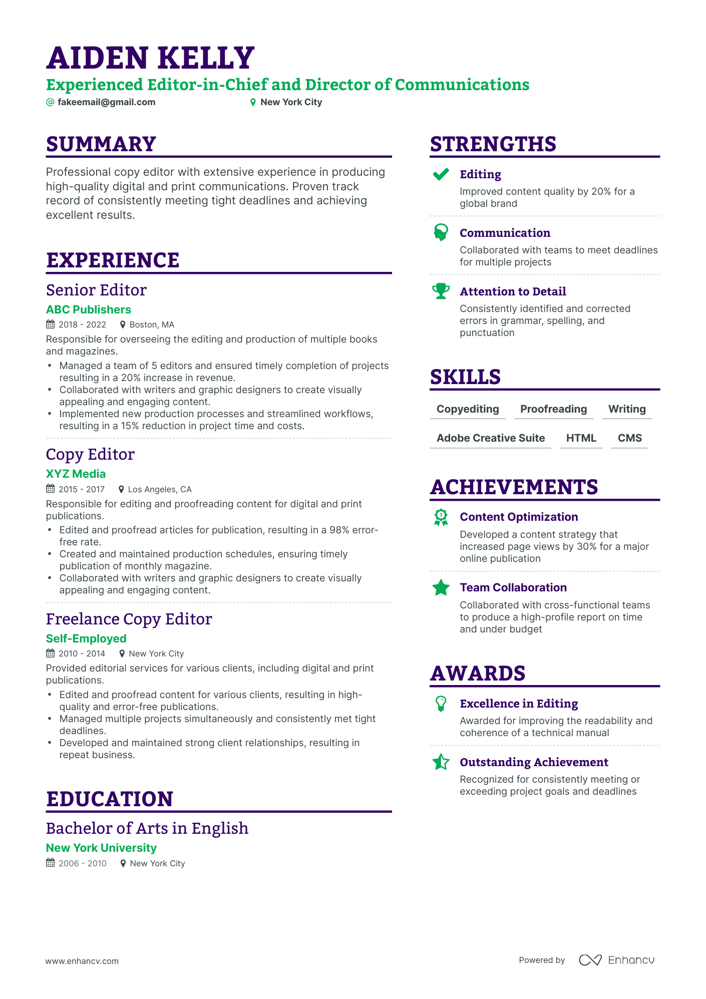 Simple Freelance Copy Editor Resume Template