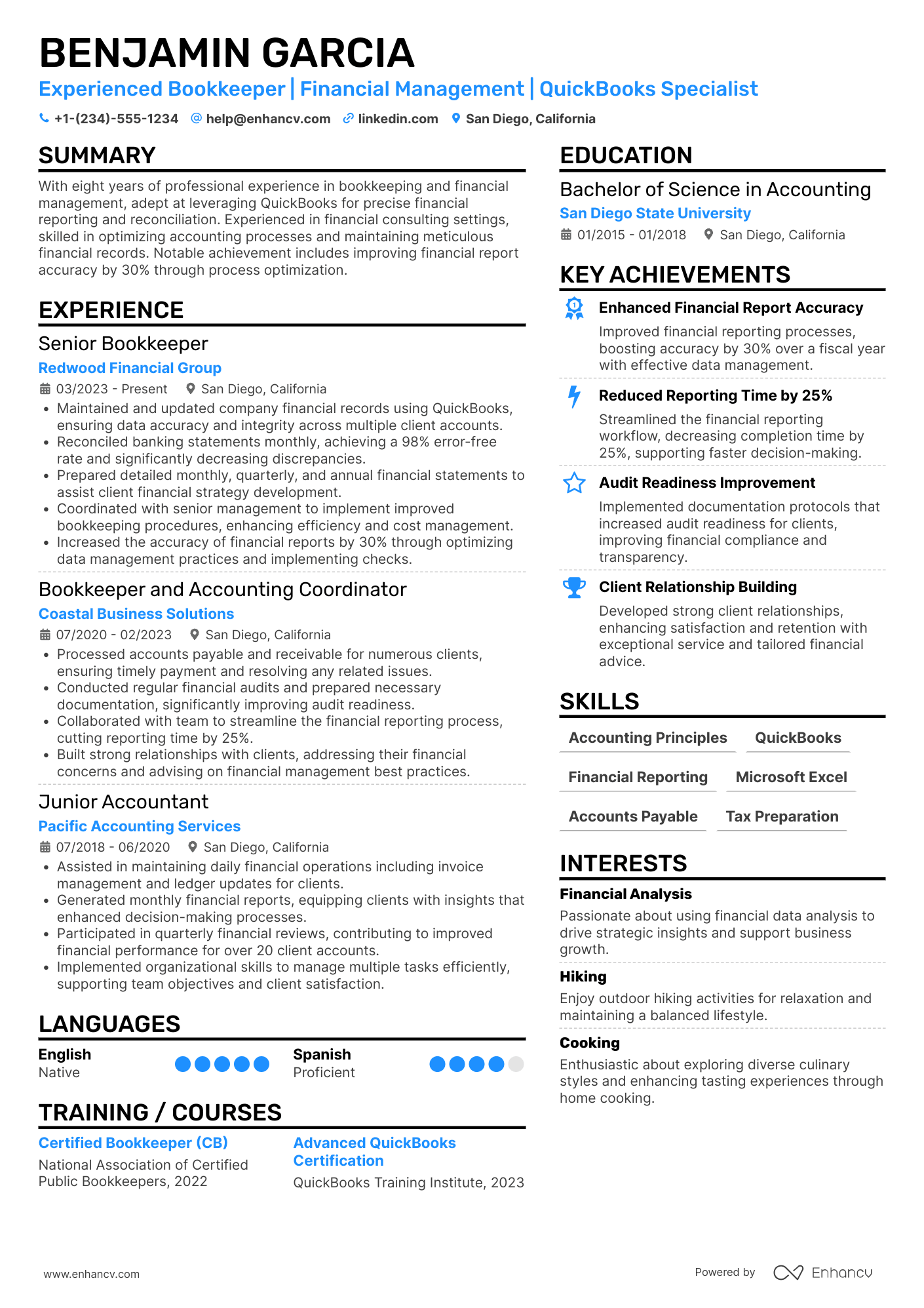 A resume example of a Freelance Bookkeeper