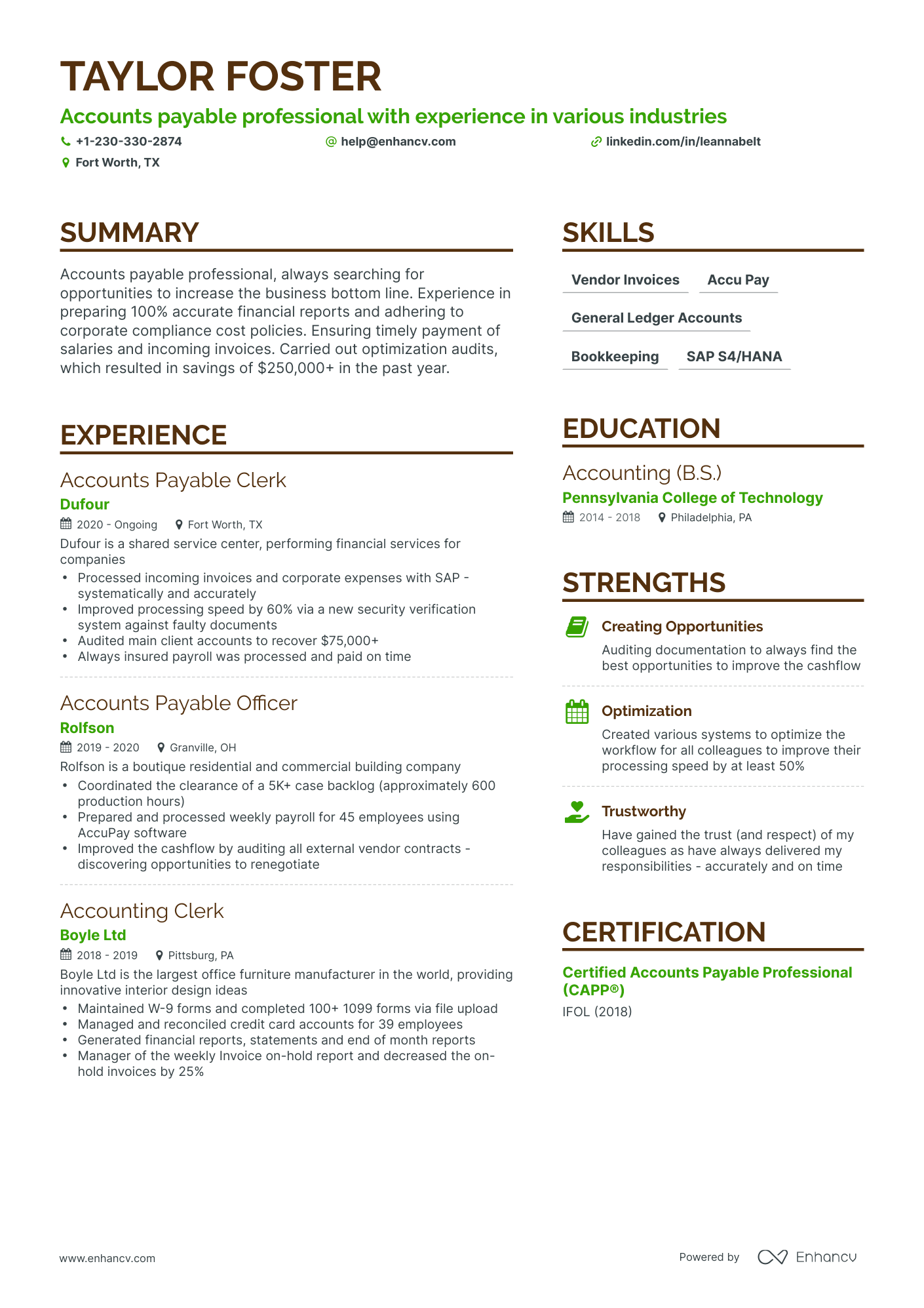 Simple Accounts Payable Resume Template