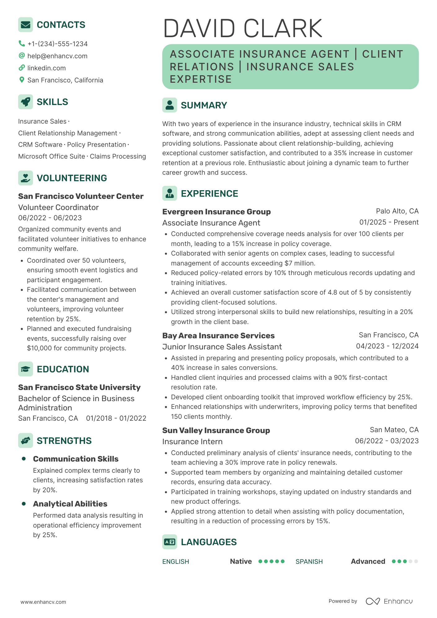 A resume example of a Associate Insurance Agent