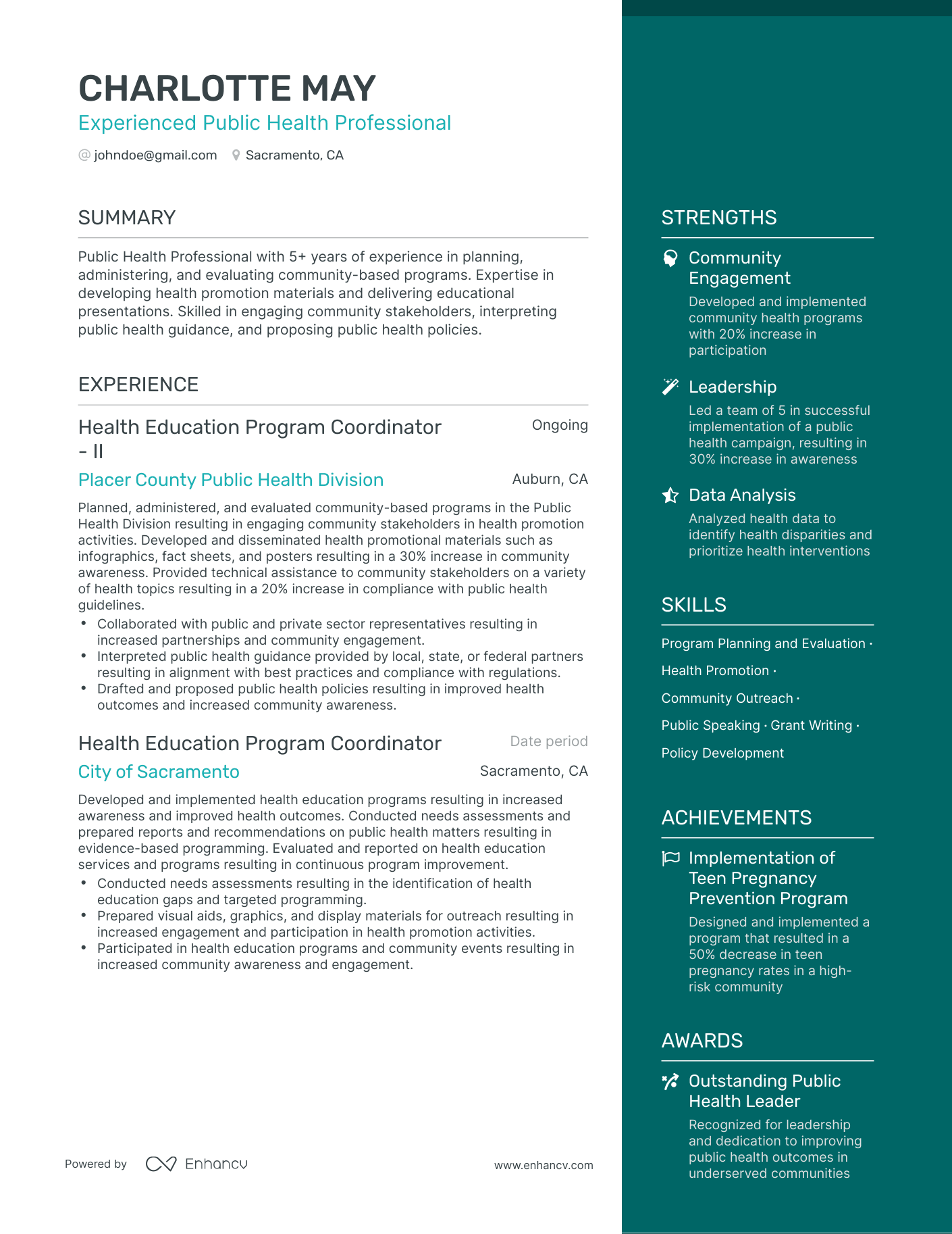 sample resume objectives for public health