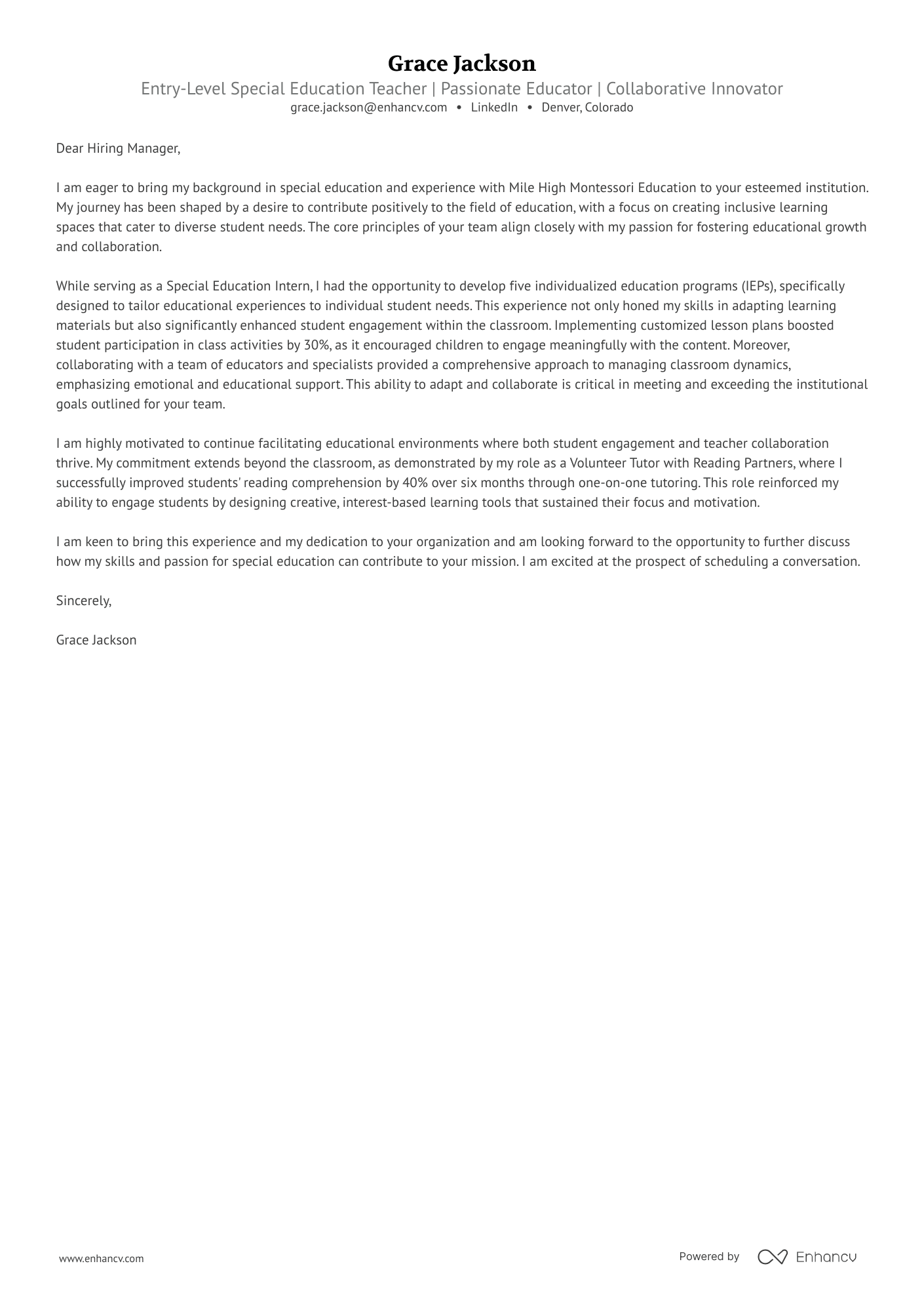 A resume example of a Entry level