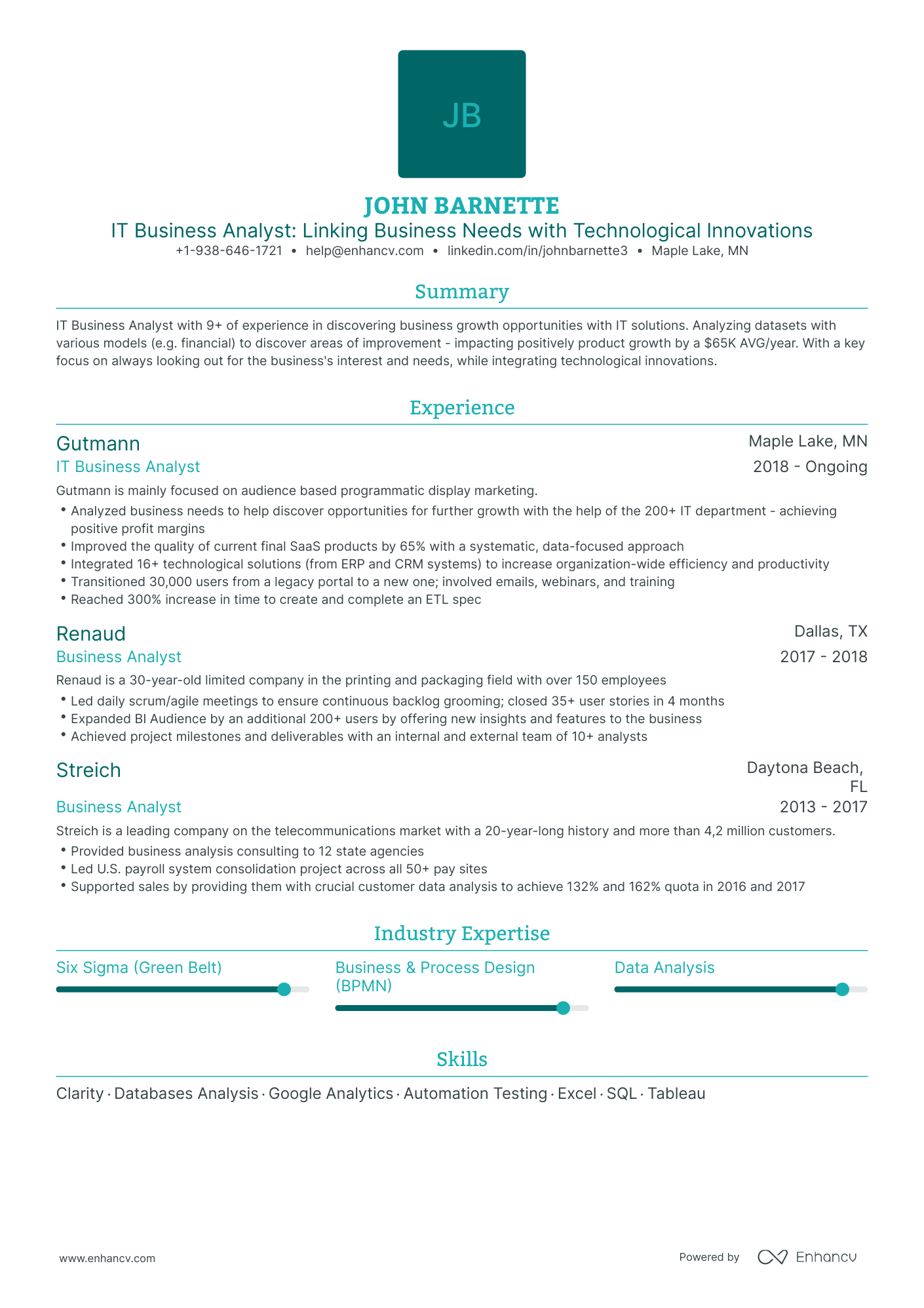 Traditional IT Business Analyst Resume Template