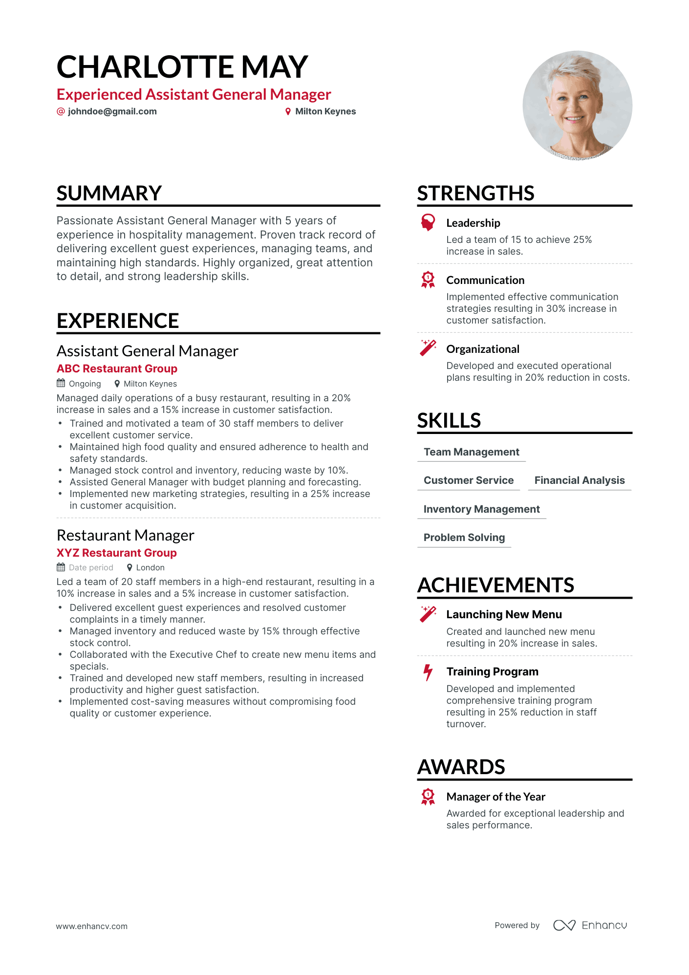 Simple Assistant General Manager Resume Template