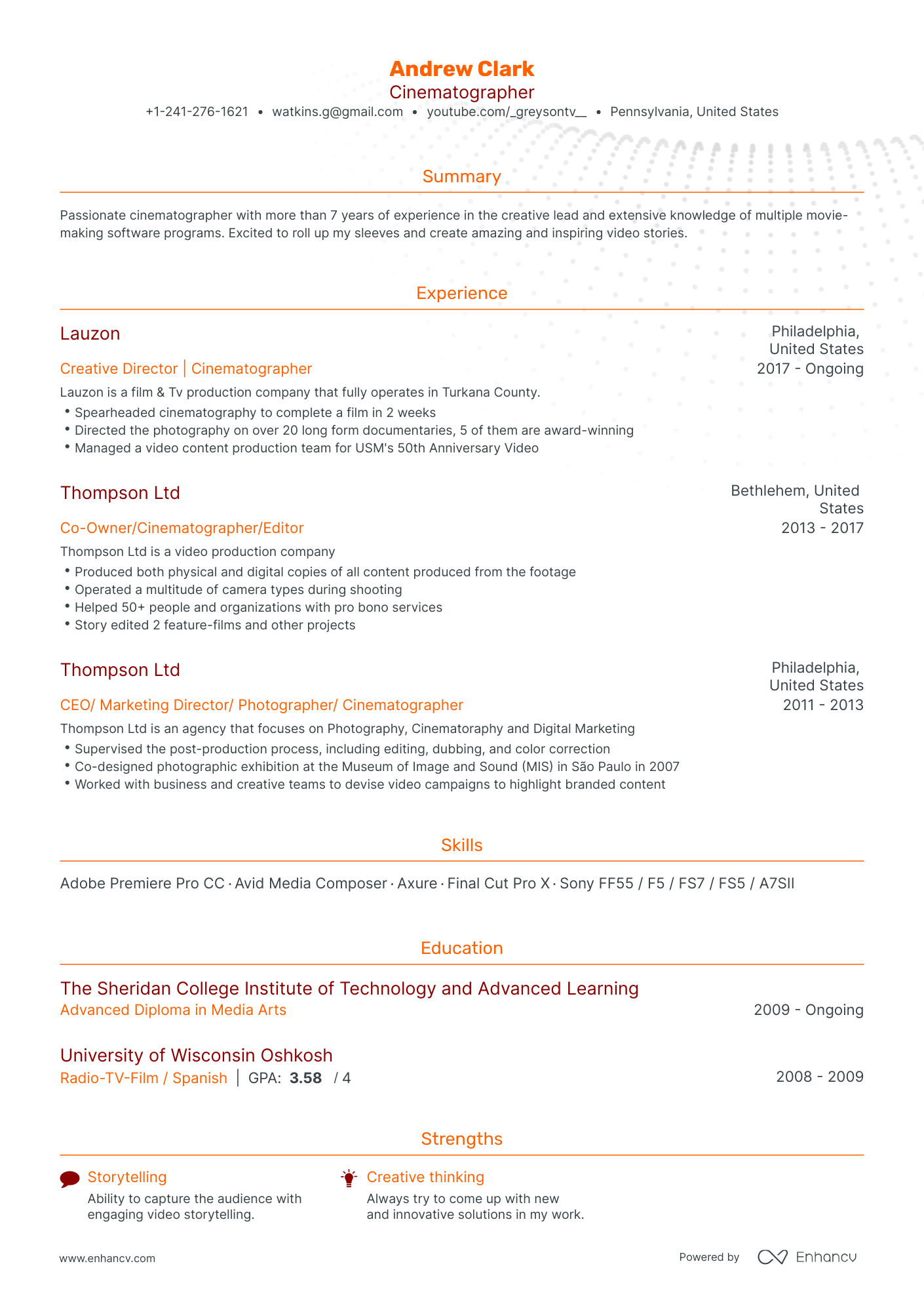 Traditional Cinematographer Resume Template