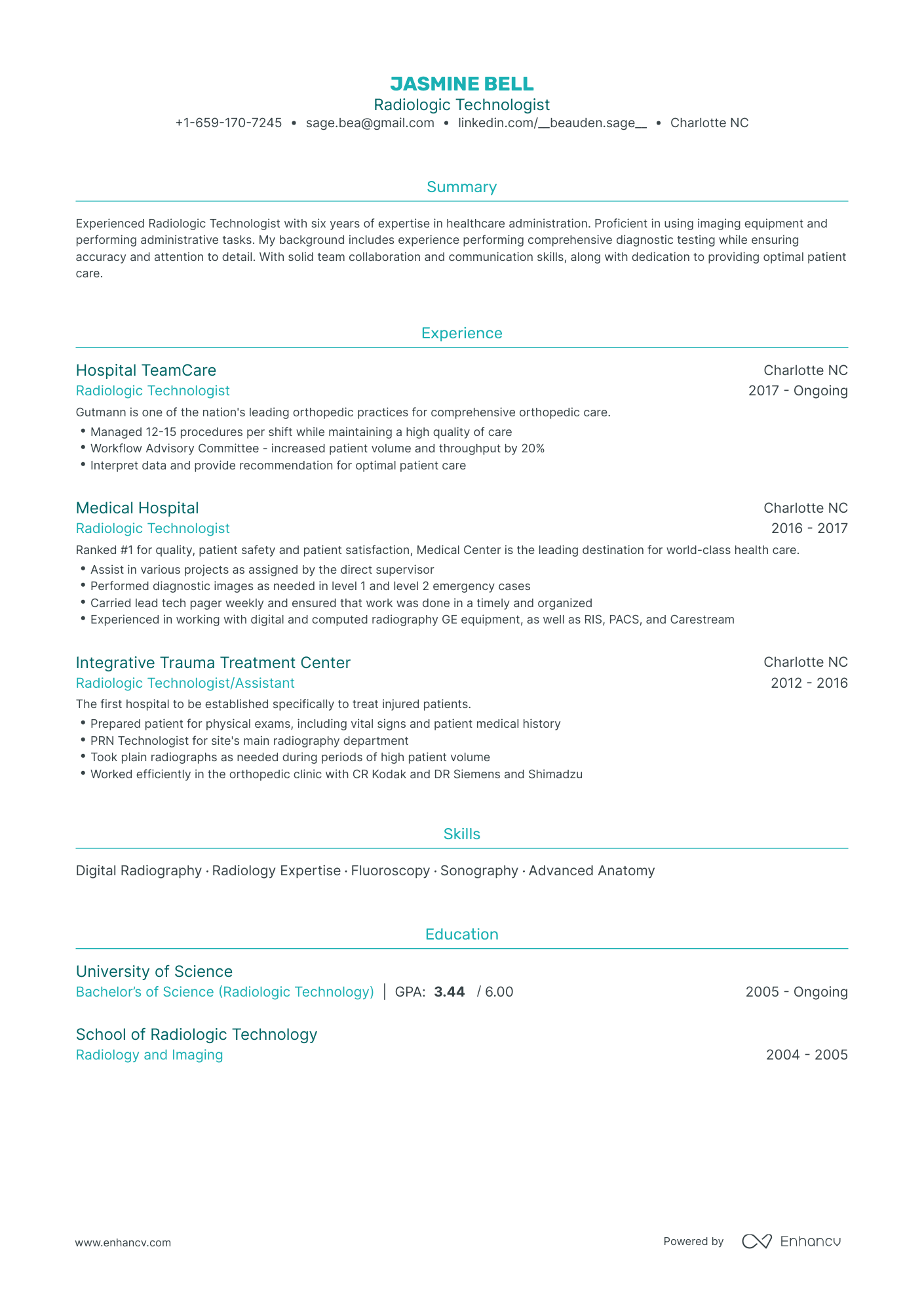 Traditional Radiologic Technologist Resume Template