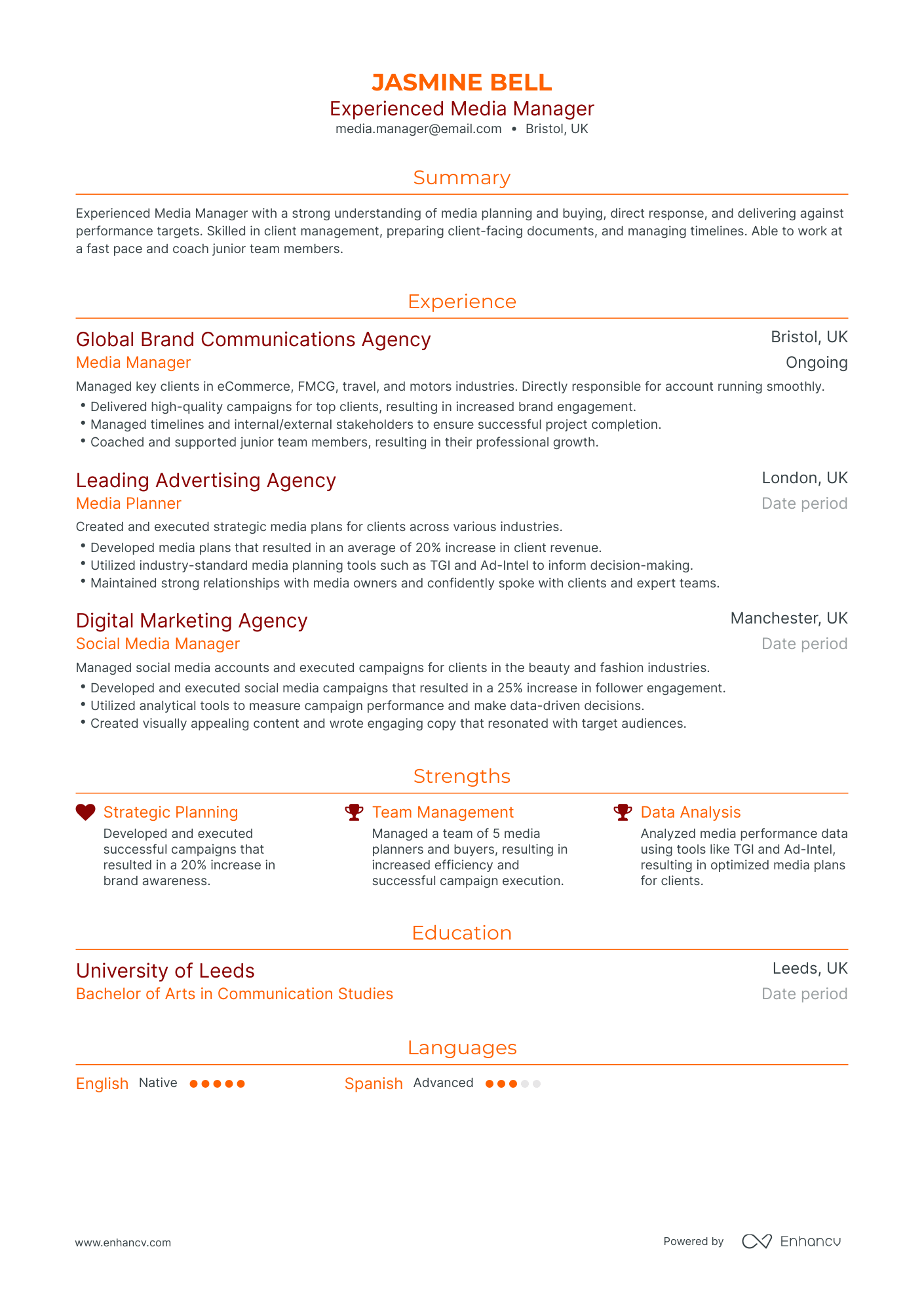 Traditional Media Manager Resume Template