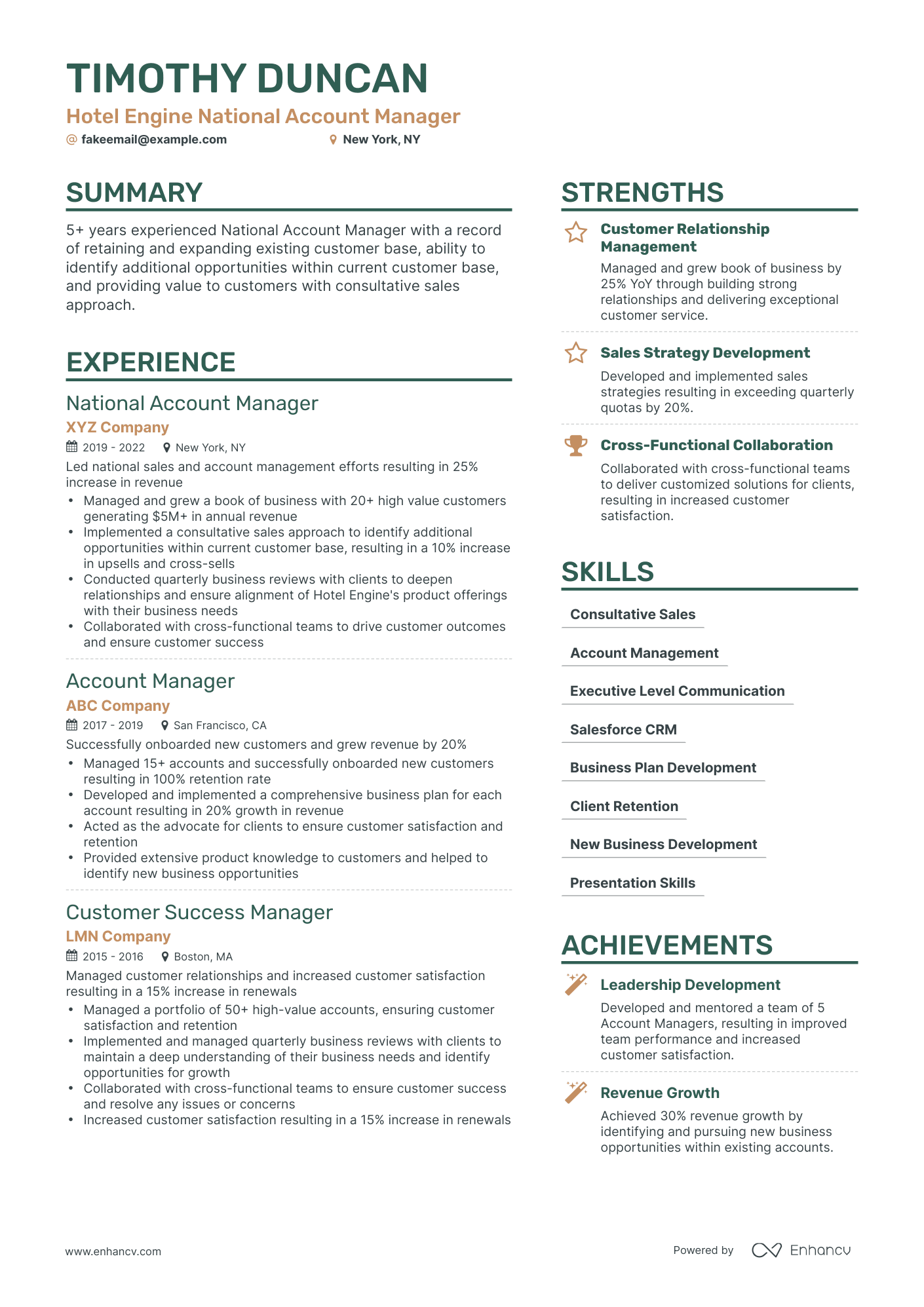 Simple National Account Manager Resume Template