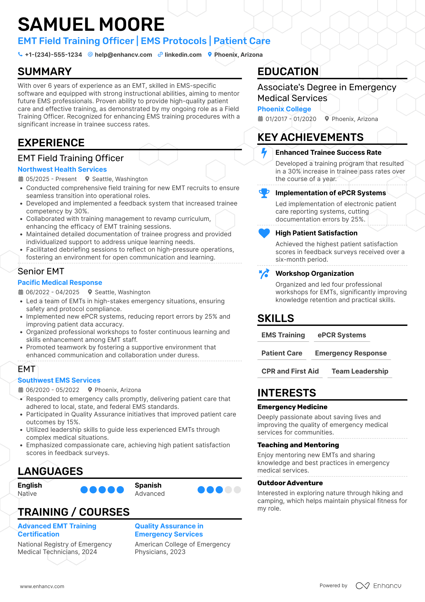 A resume example of a EMT Field Training Officer