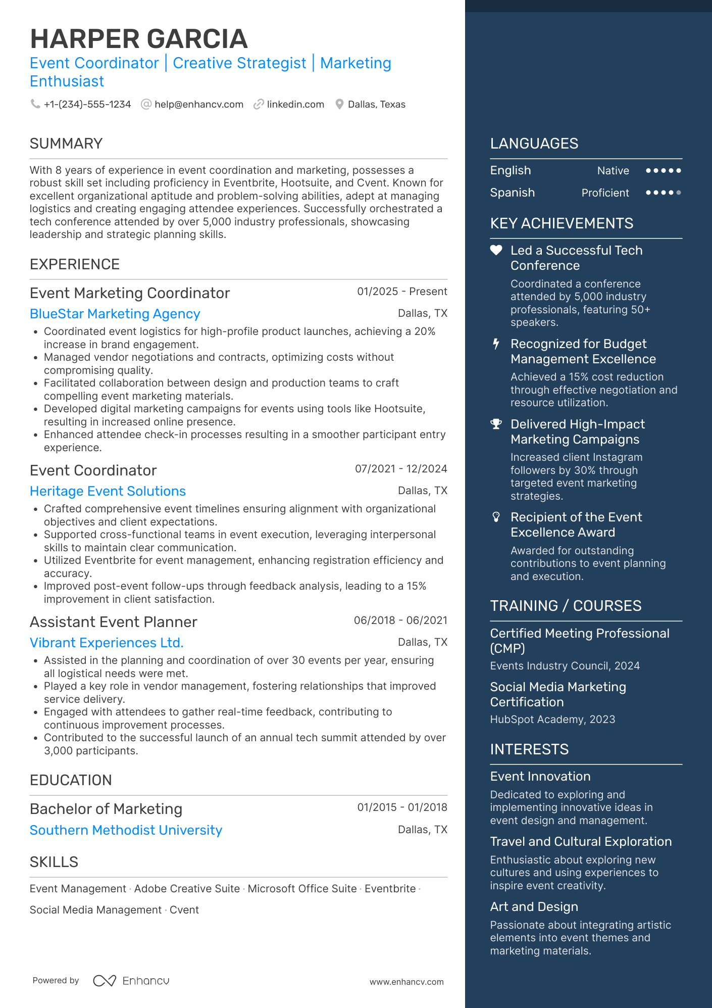 A resume example of a Marketing Event Coordinator