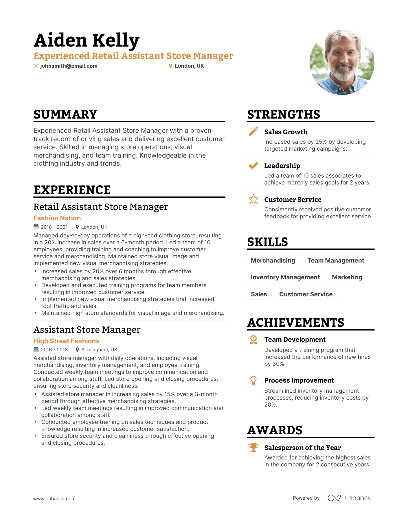 Simple Retail Assistant Store Manager Resume Template