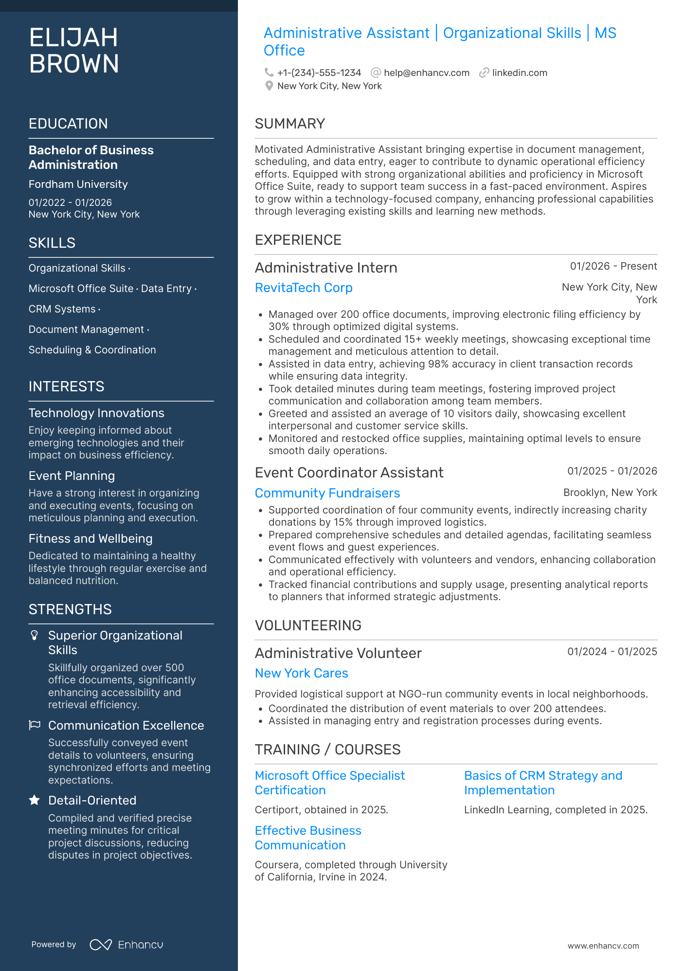 A resume example of a Administrative Assistant No Experience