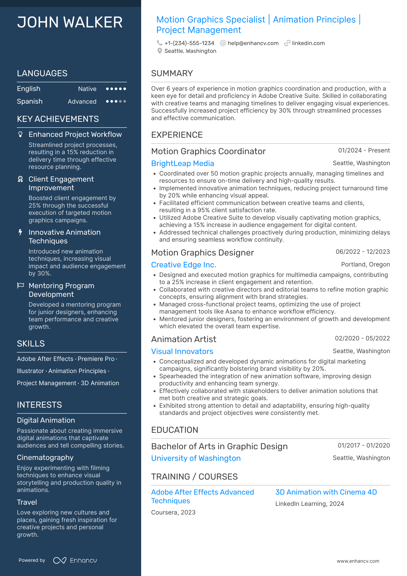 A resume example of a Motion Graphics Coordinator