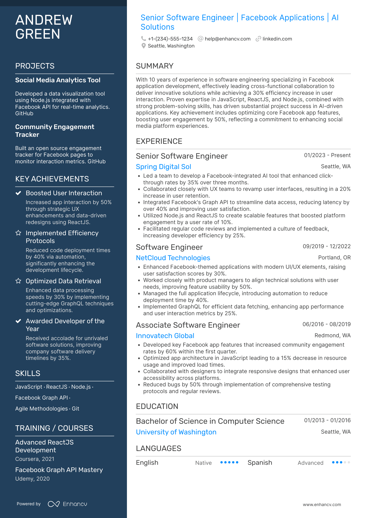 A resume example of a Facebook Software Engineer