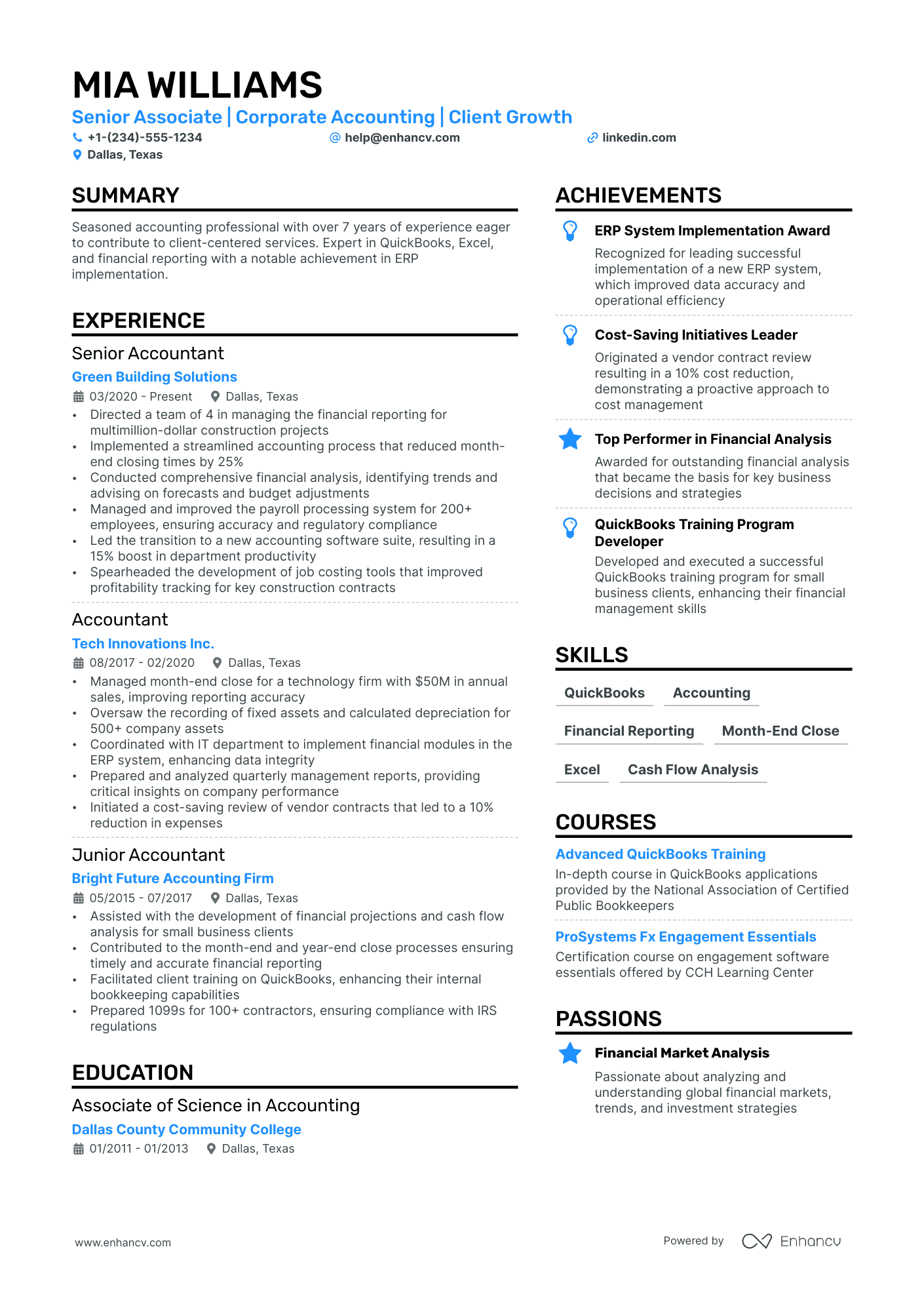 resume sample for an accountant
