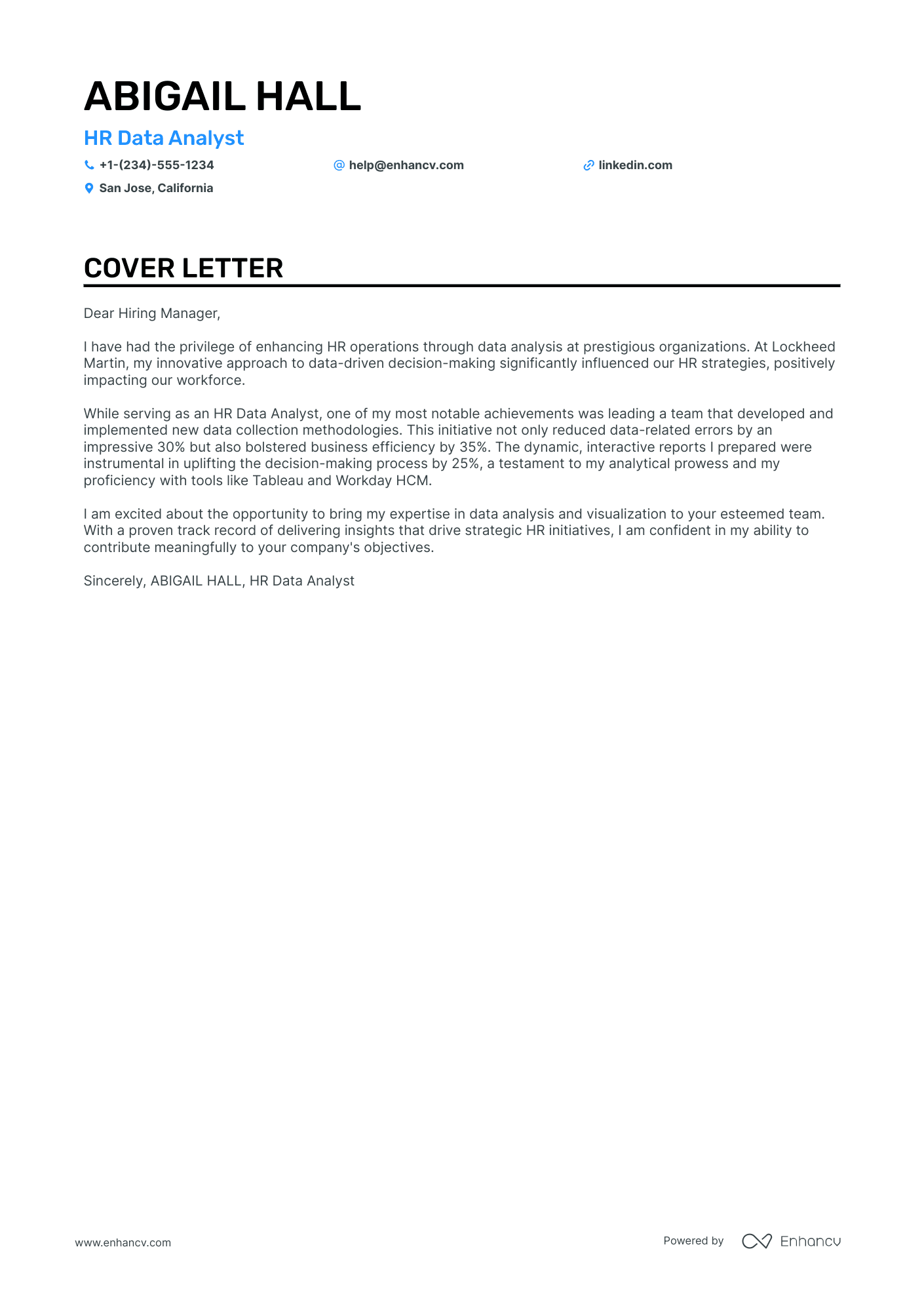 cover letter example hr
