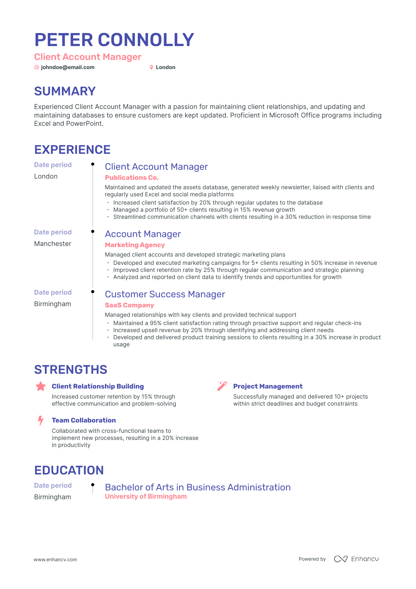 Timeline Client Account Manager Resume Template