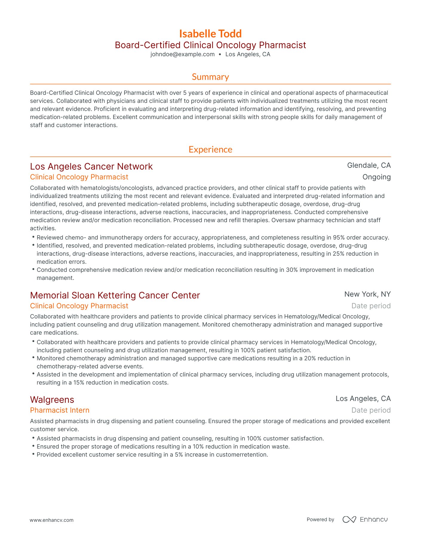 Traditional Clinical Pharmacist Resume Template