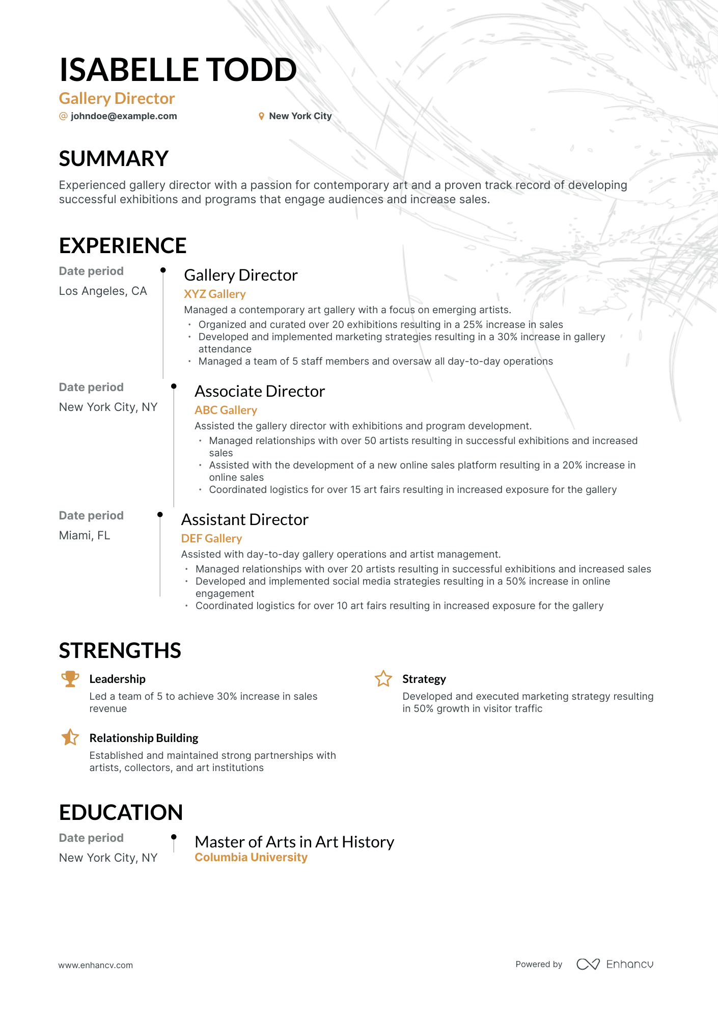Timeline Gallery Director Resume Template
