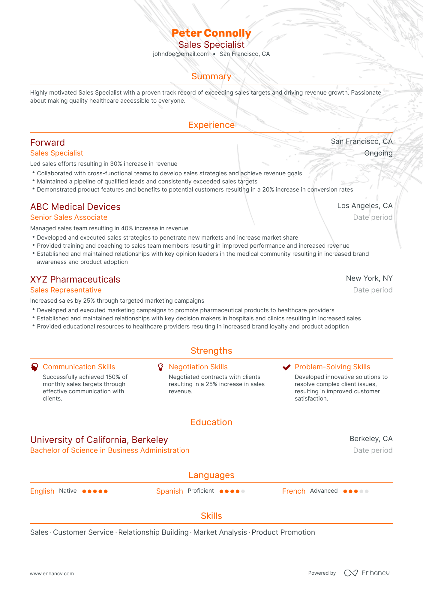 Traditional Sales Specialist Resume Template