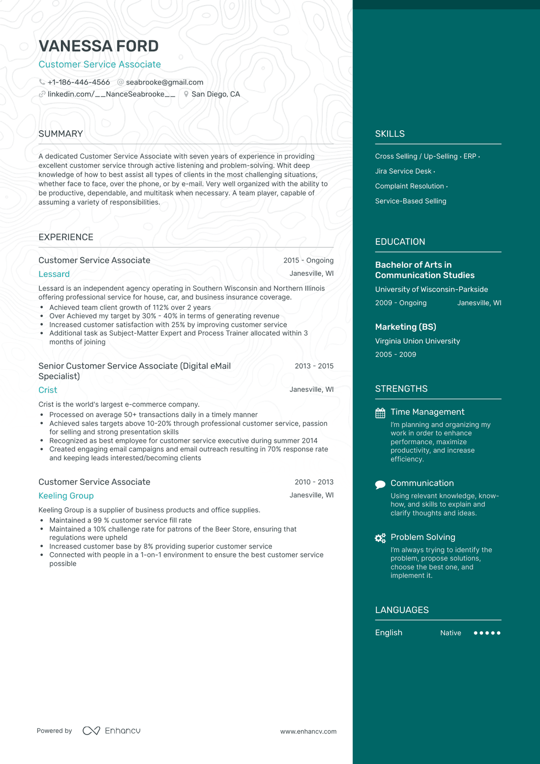 One Page Customer Service Associate Resume Template