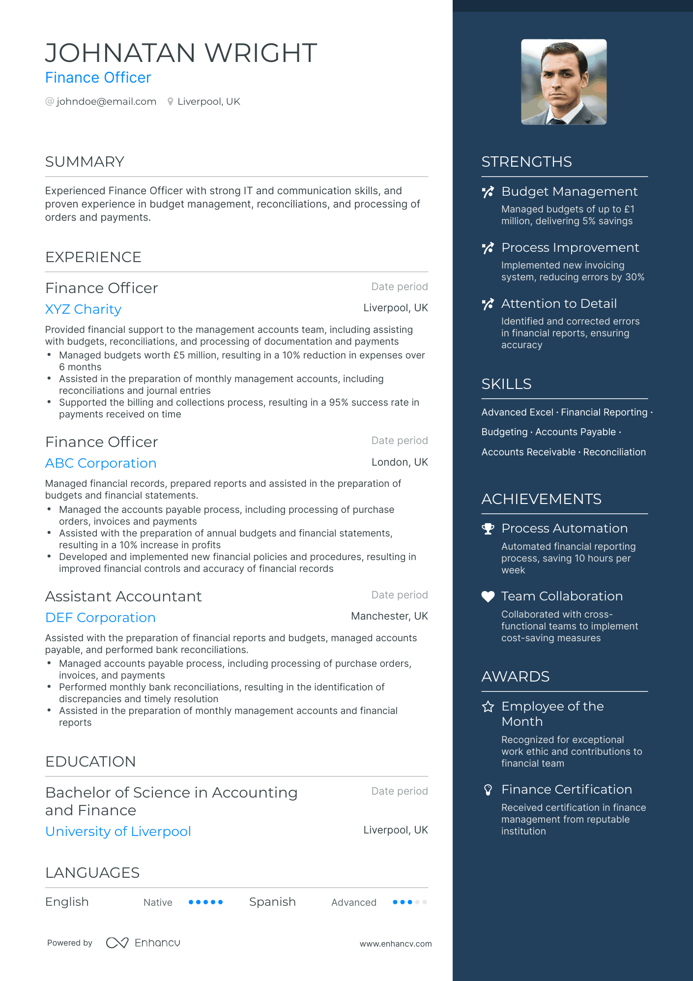One Page Finance Officer Resume Template