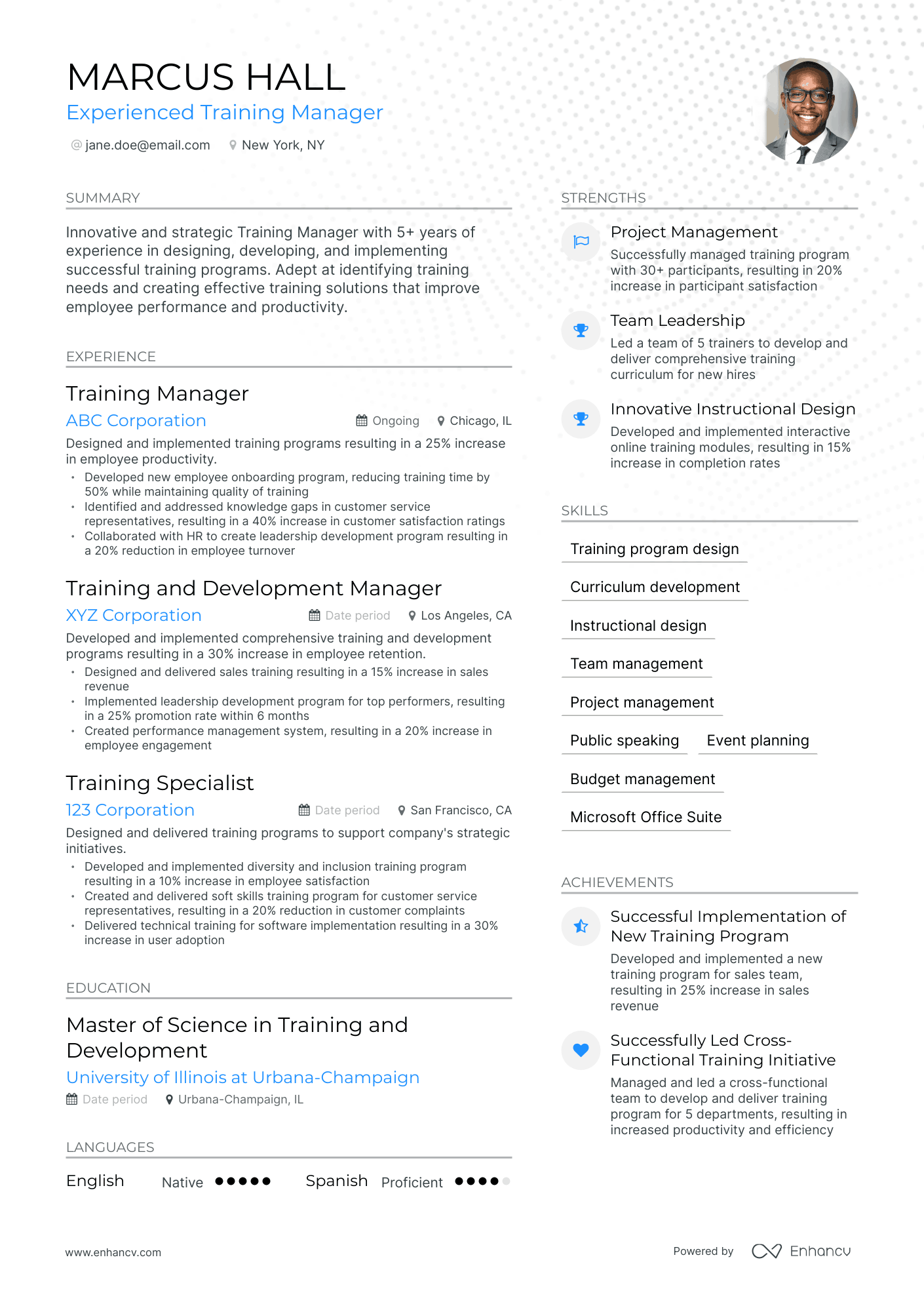 Modern Training Manager Resume Template