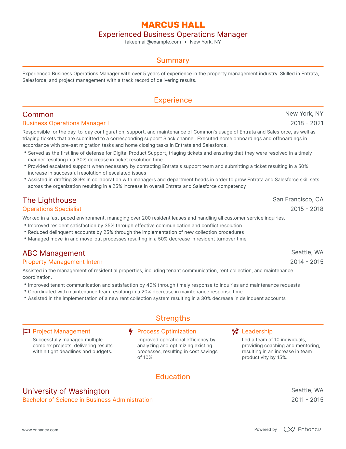 Traditional Business Operations Manager Resume Template