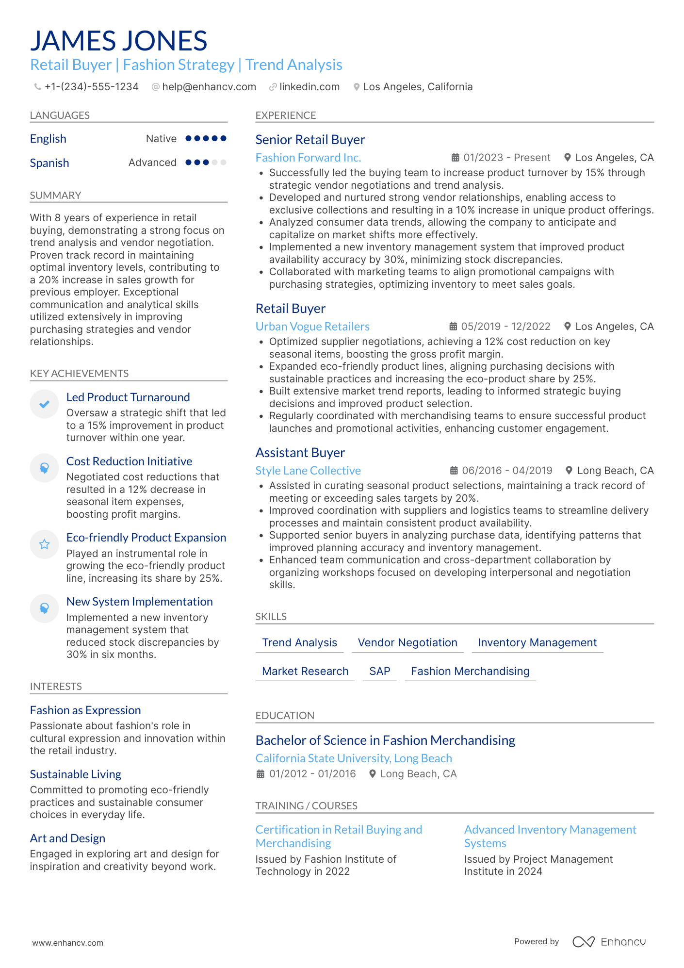 A resume example of a Retail Buyer