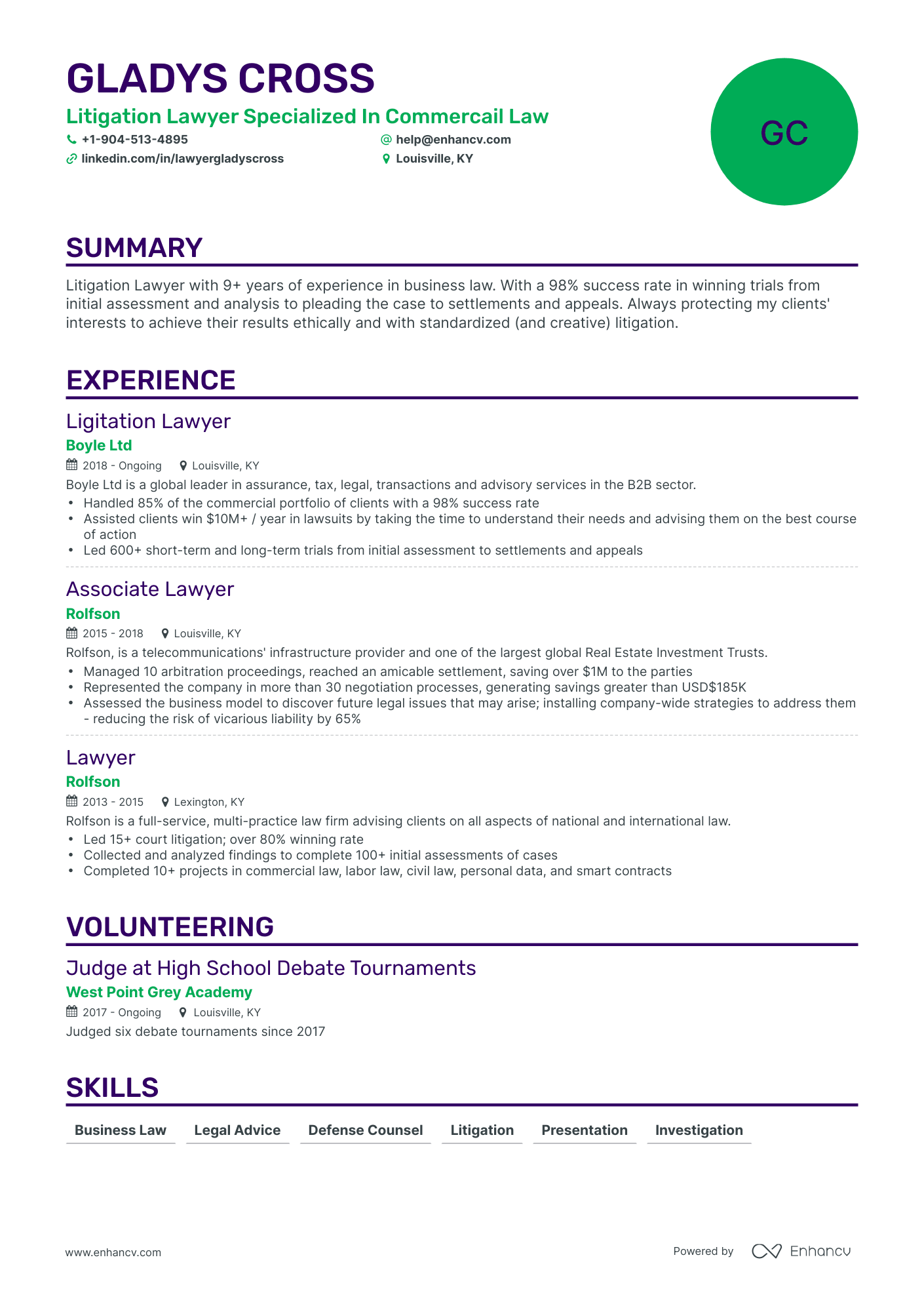 Classic Litigation Lawyer Resume Template