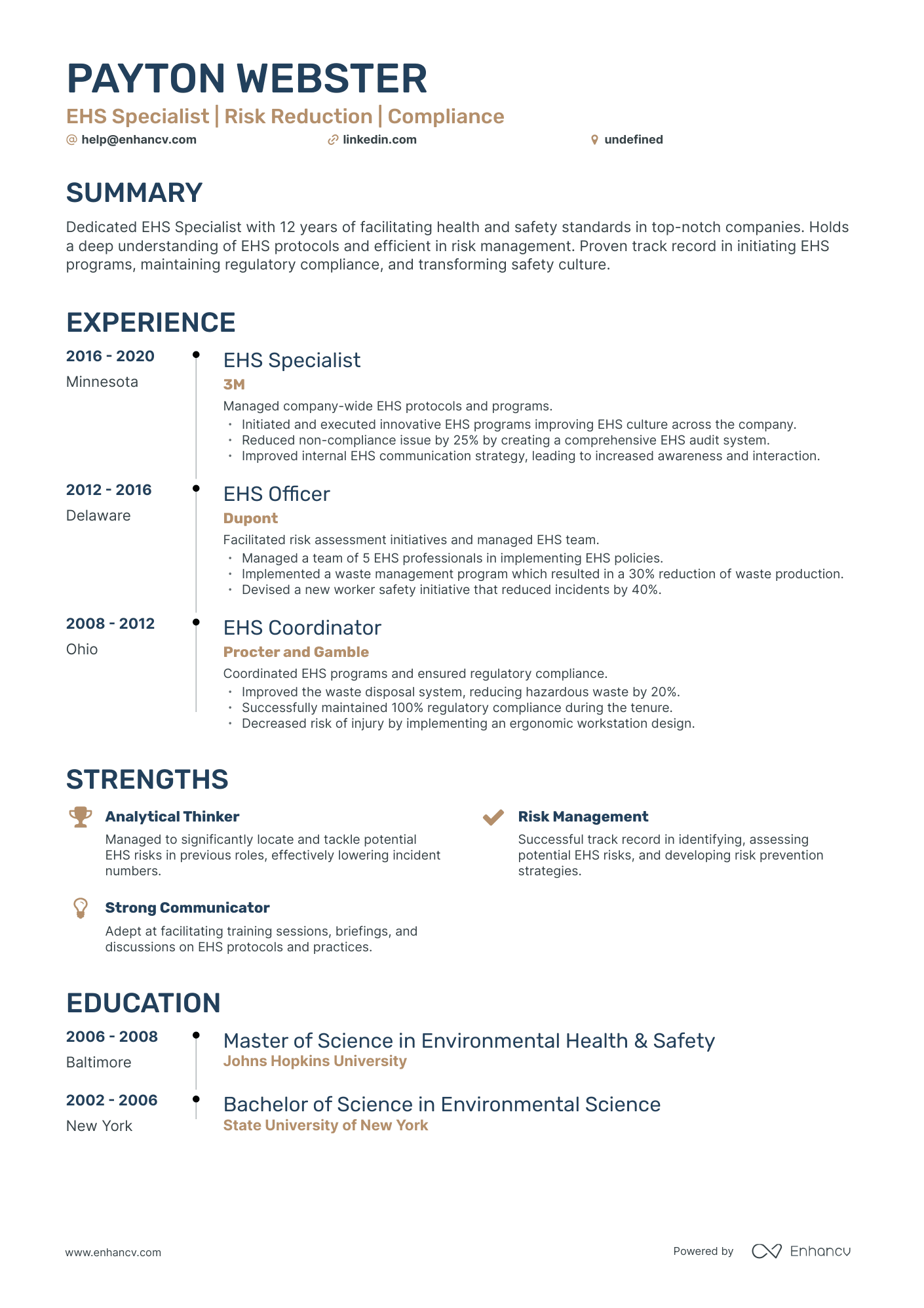 undefined EHS Specialist Resume Template