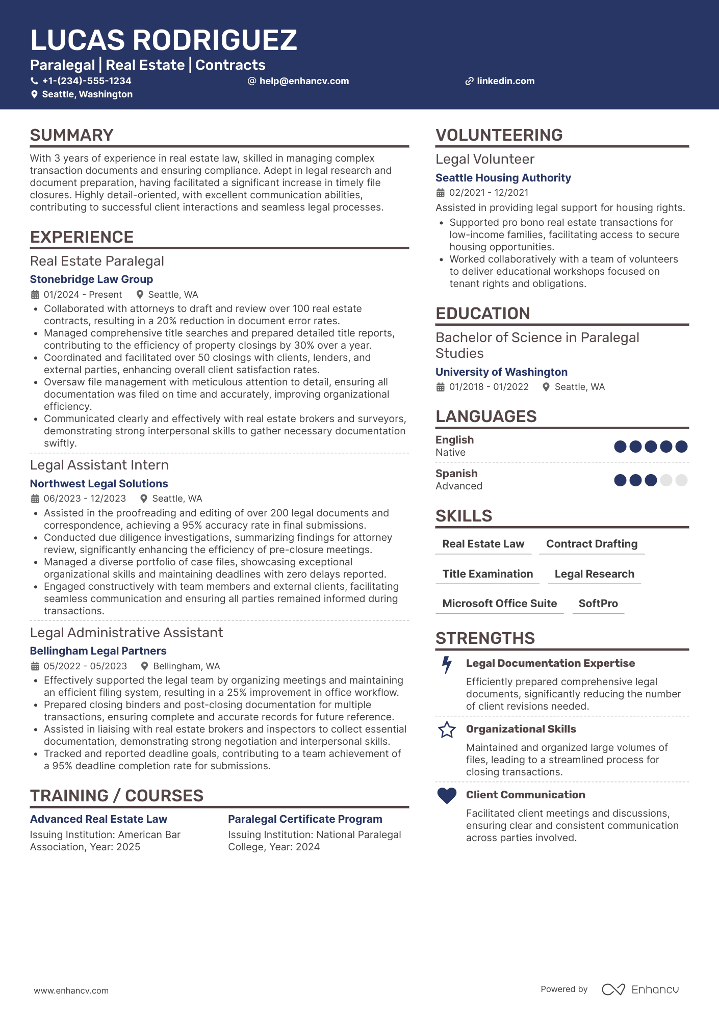 A resume example of a Real Estate Paralegal