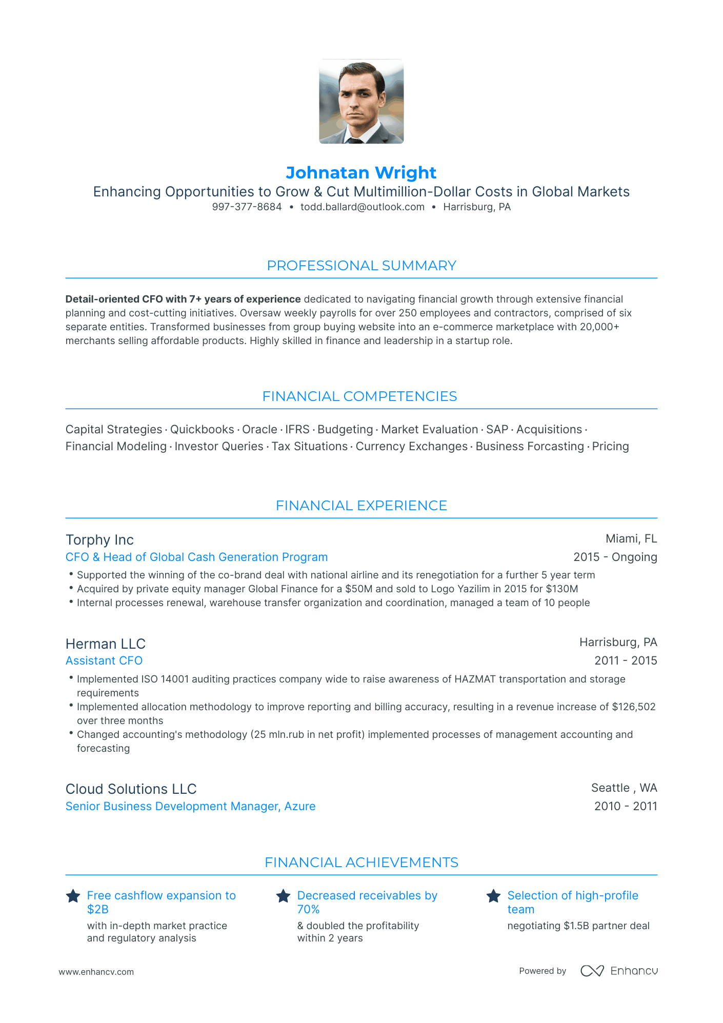 Traditional Chief Financial Officer Resume Template