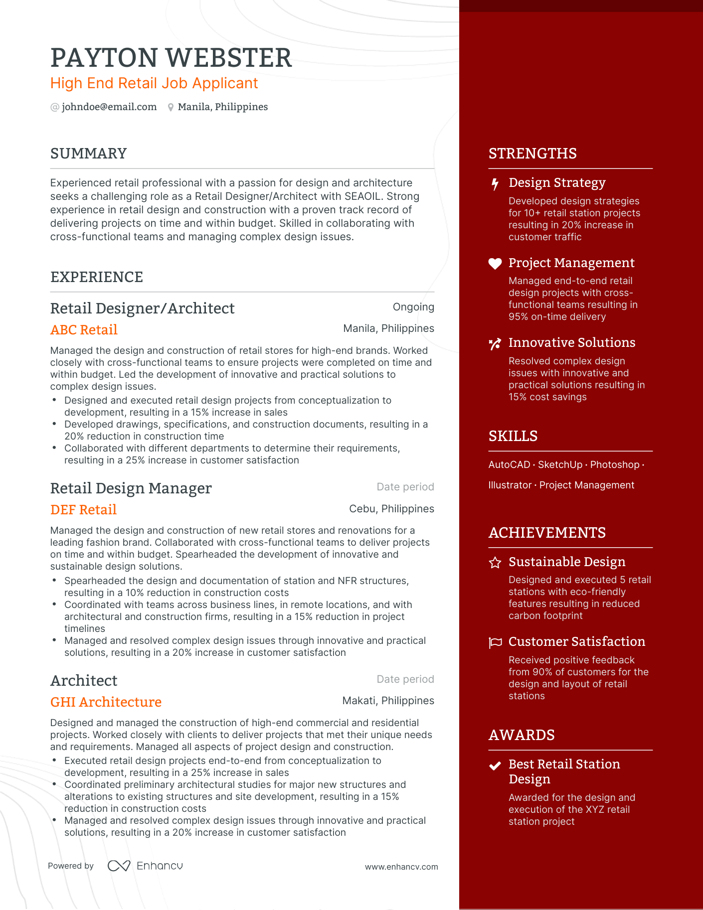 One Page High End Retail Resume Template