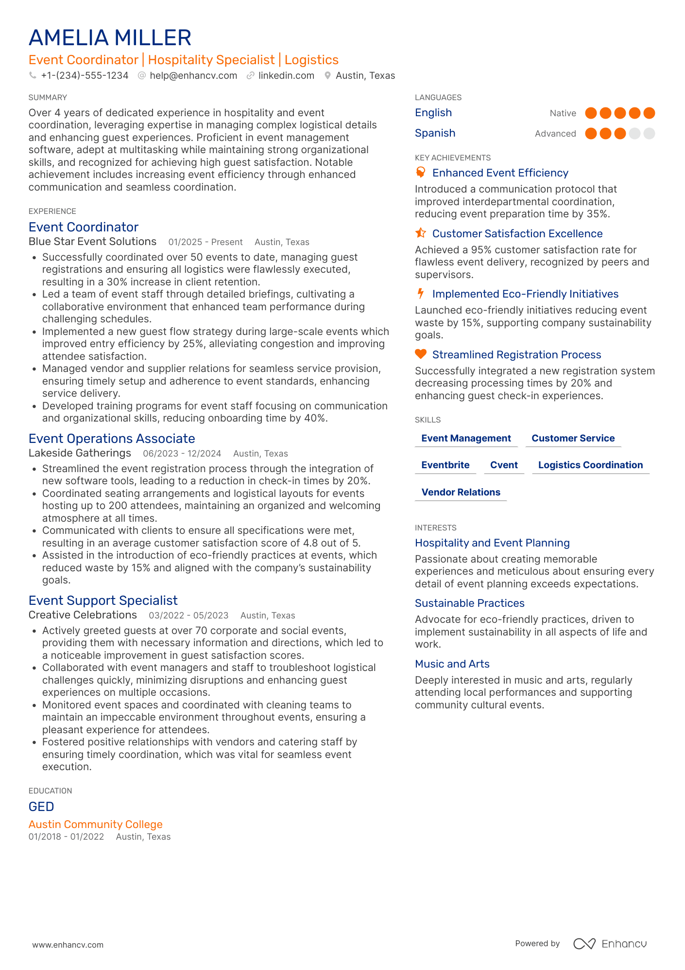 A resume example of a Event Hostess