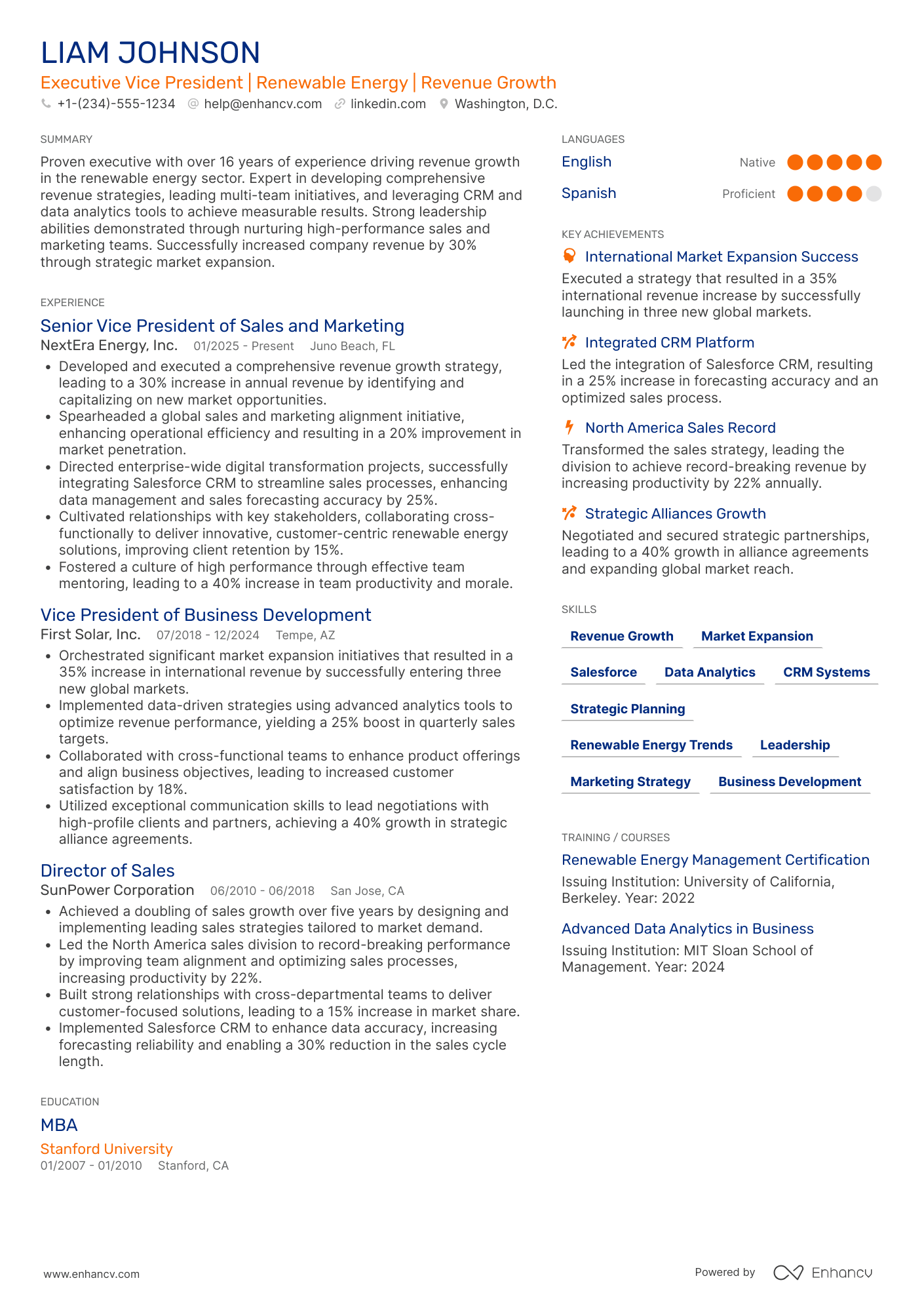 A resume example of a Executive Vice President and Chief Revenue Officer