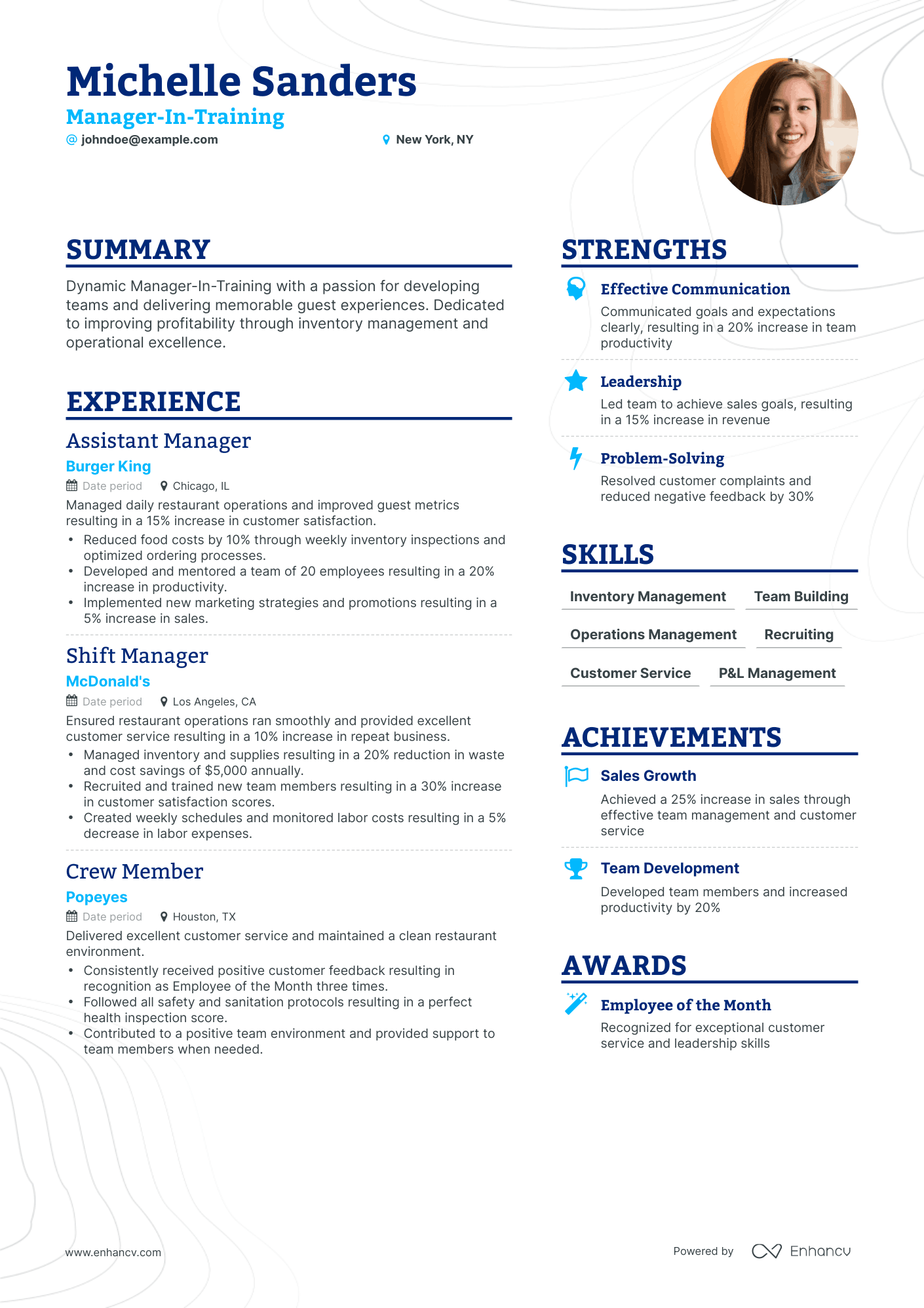 Simple Manager In Training Resume Template