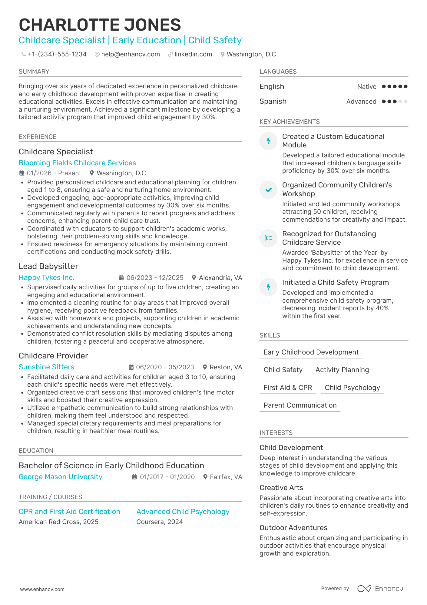 A resume example of a Babysitter