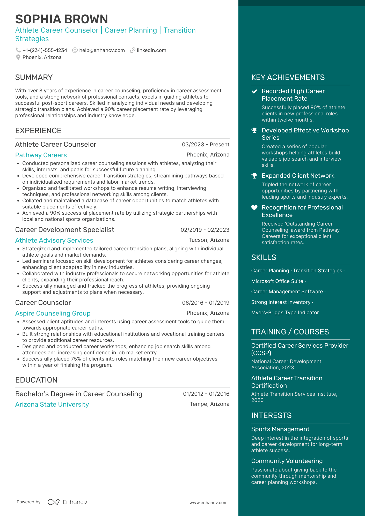 A resume example of a Athlete Career Counselor