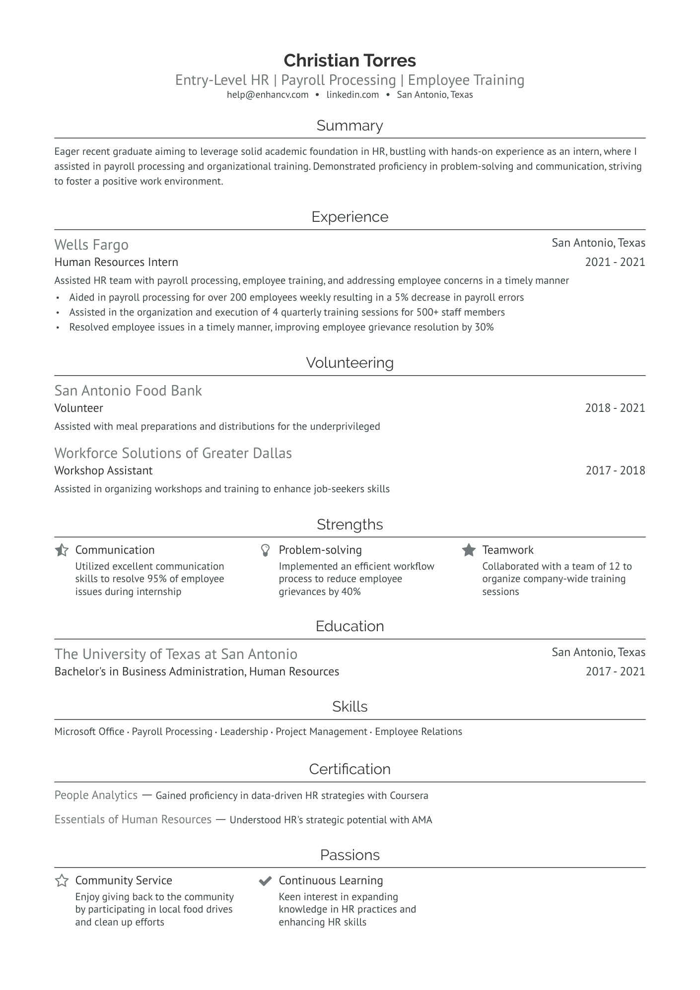 summary for resume for human resources position